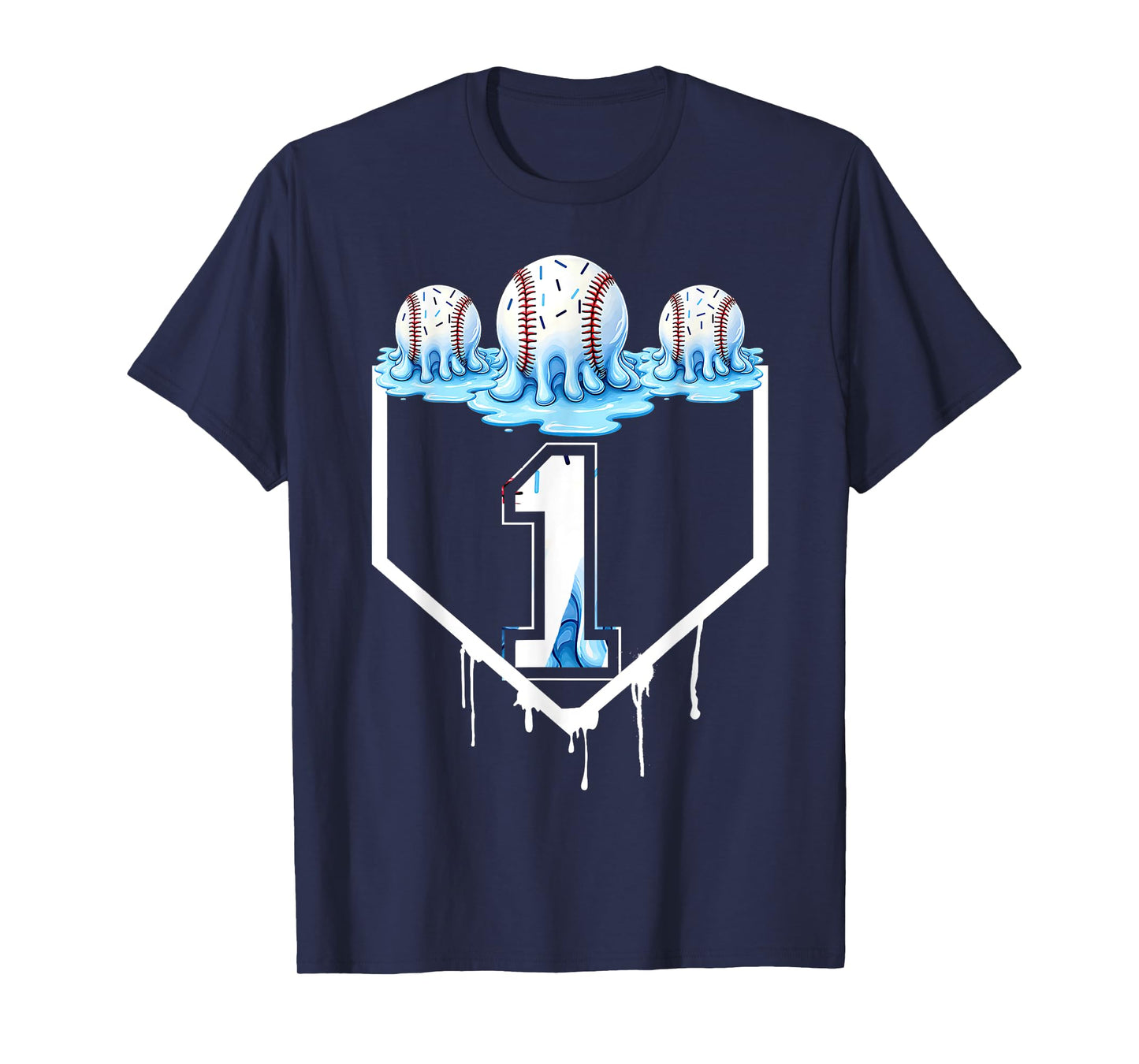 1st Birthday Party Ice Cream Drip Baseball Lover 1 Year T-Shirt