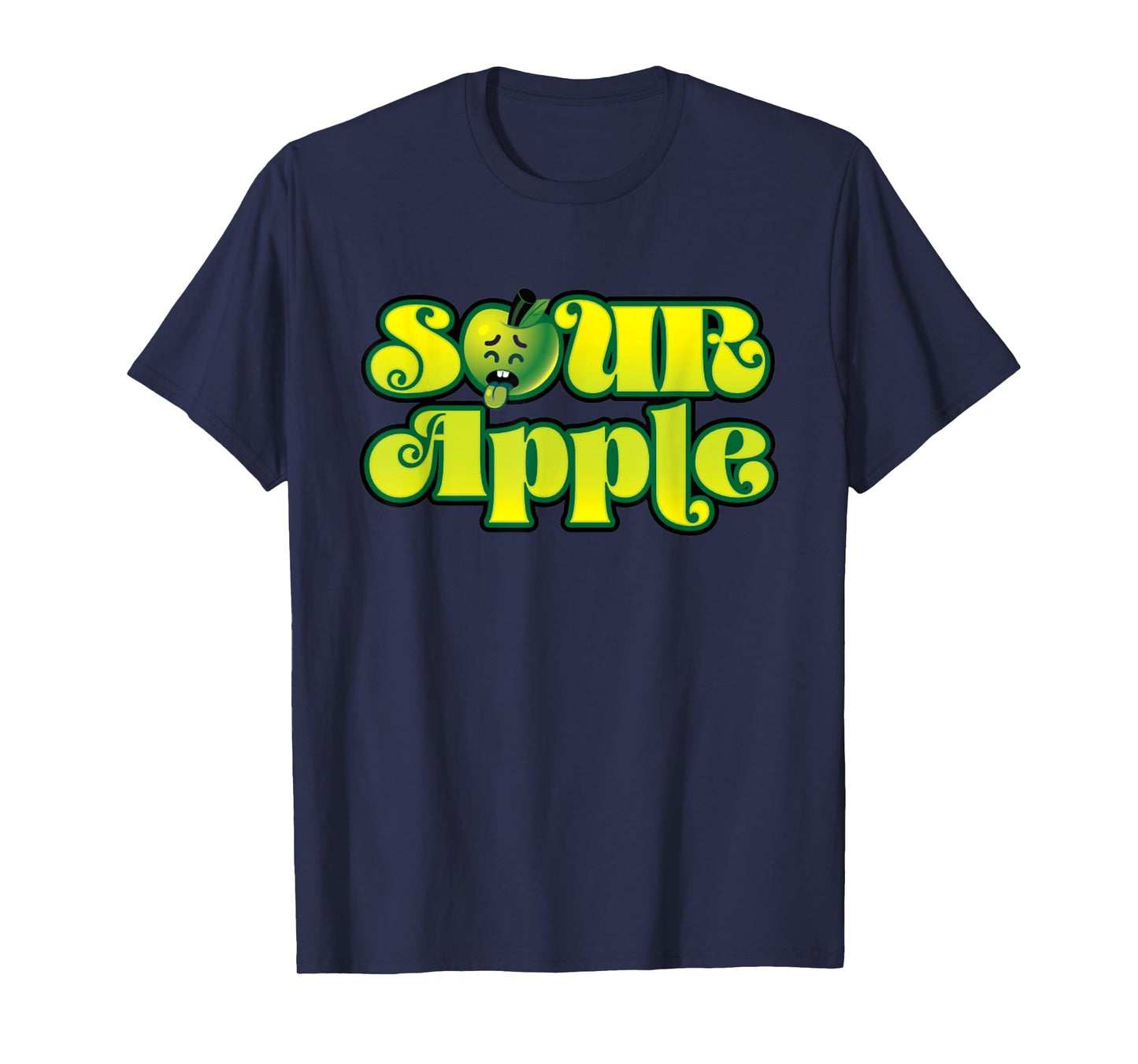Sour Apple Cartoon Face Funny Retro Design T-Shirt