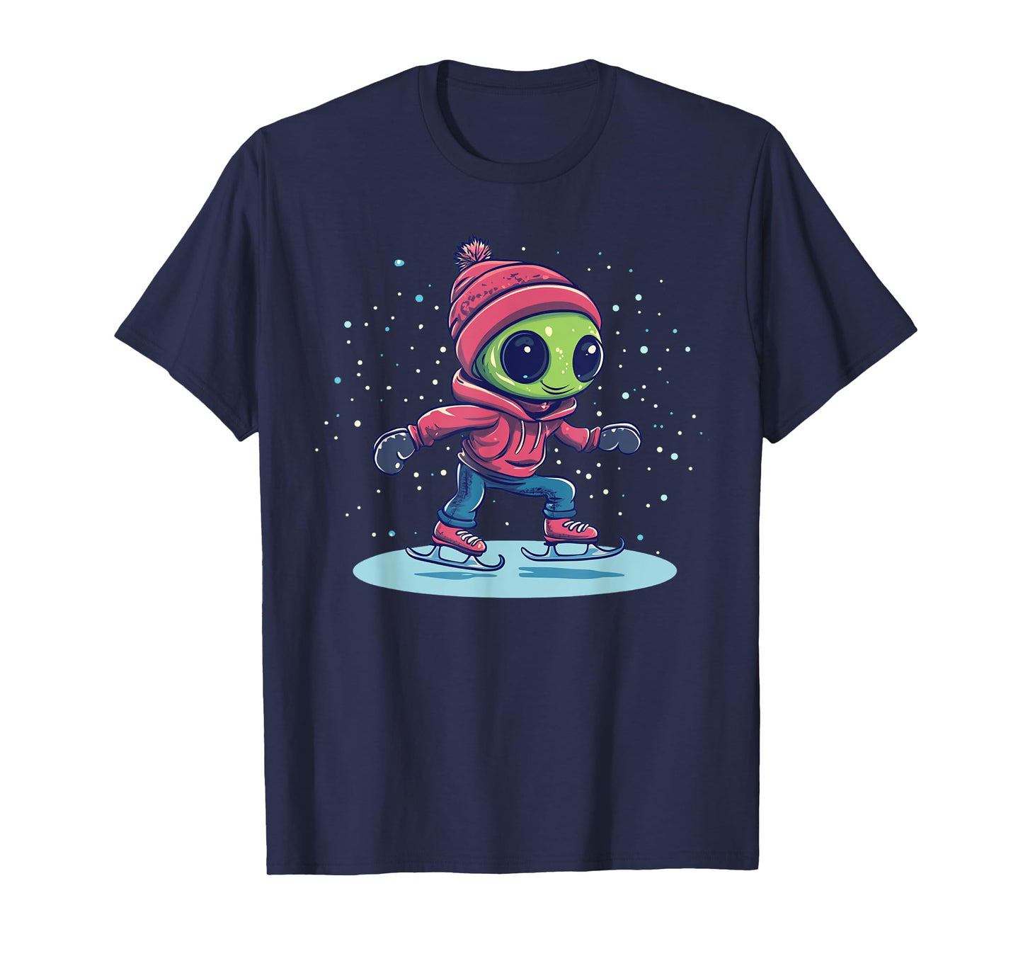 Ice Skating Alien for Cosmic Winter Fun T-Shirt