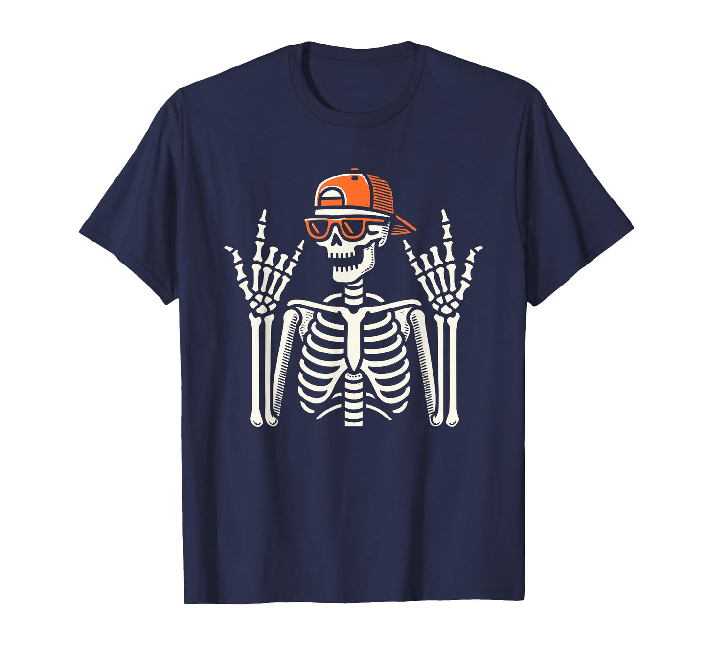 Rocker Skeleton With Cap, Halloween, Men, Rock Hand, Skater T-Shirt