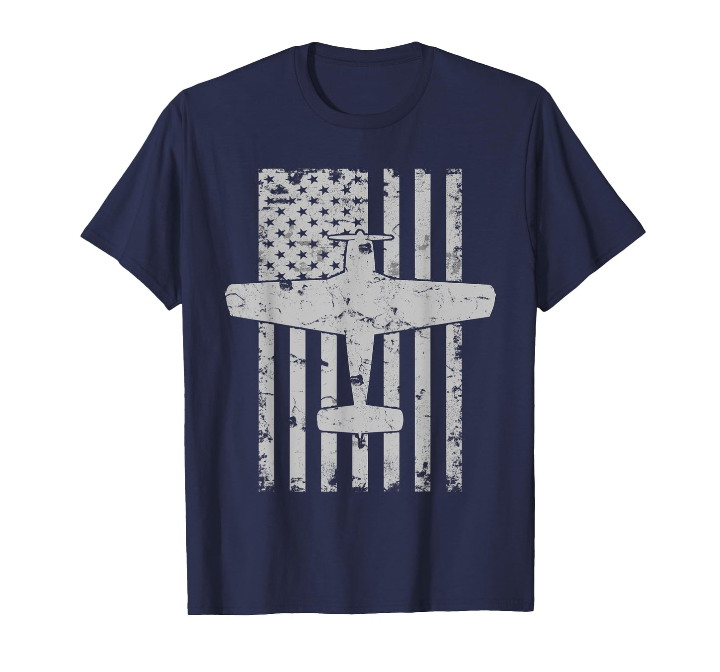 Bonanza Airplane Patriotic Distressed Flag Pilot Women Kids Men T-Shirt
