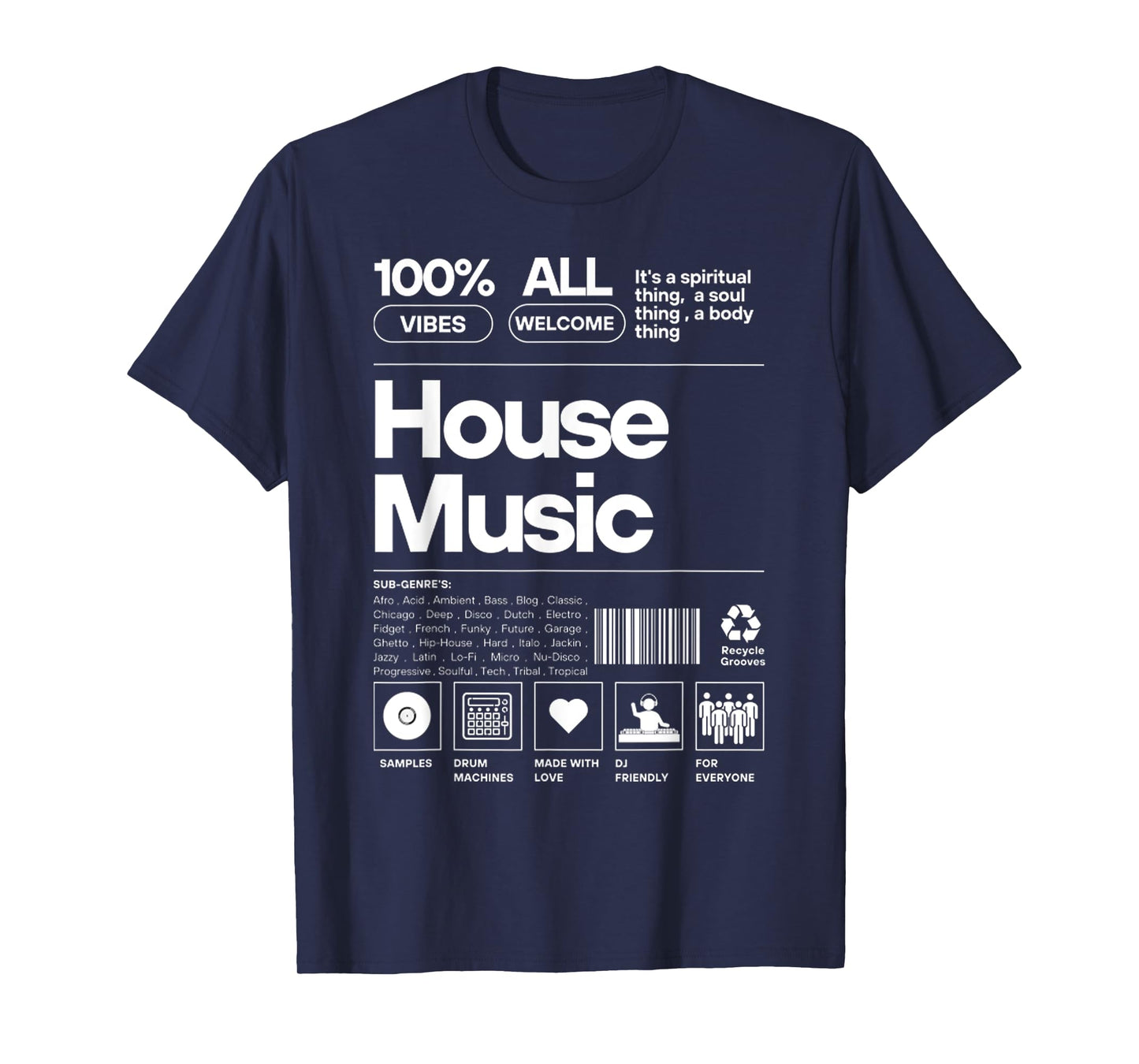 Funny HOUSE MUSIC Product Label White Design T-Shirt