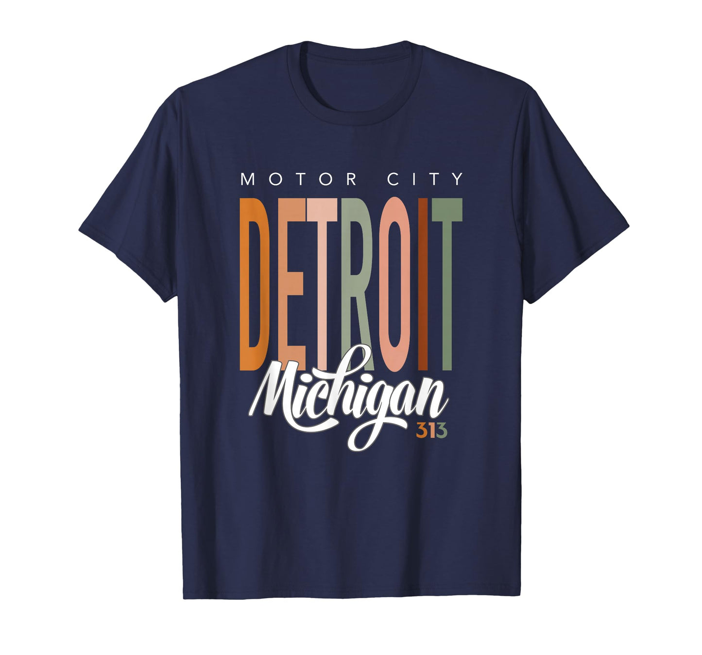 313 Motor City Detroit Michigan Hometown Retro T-Shirt