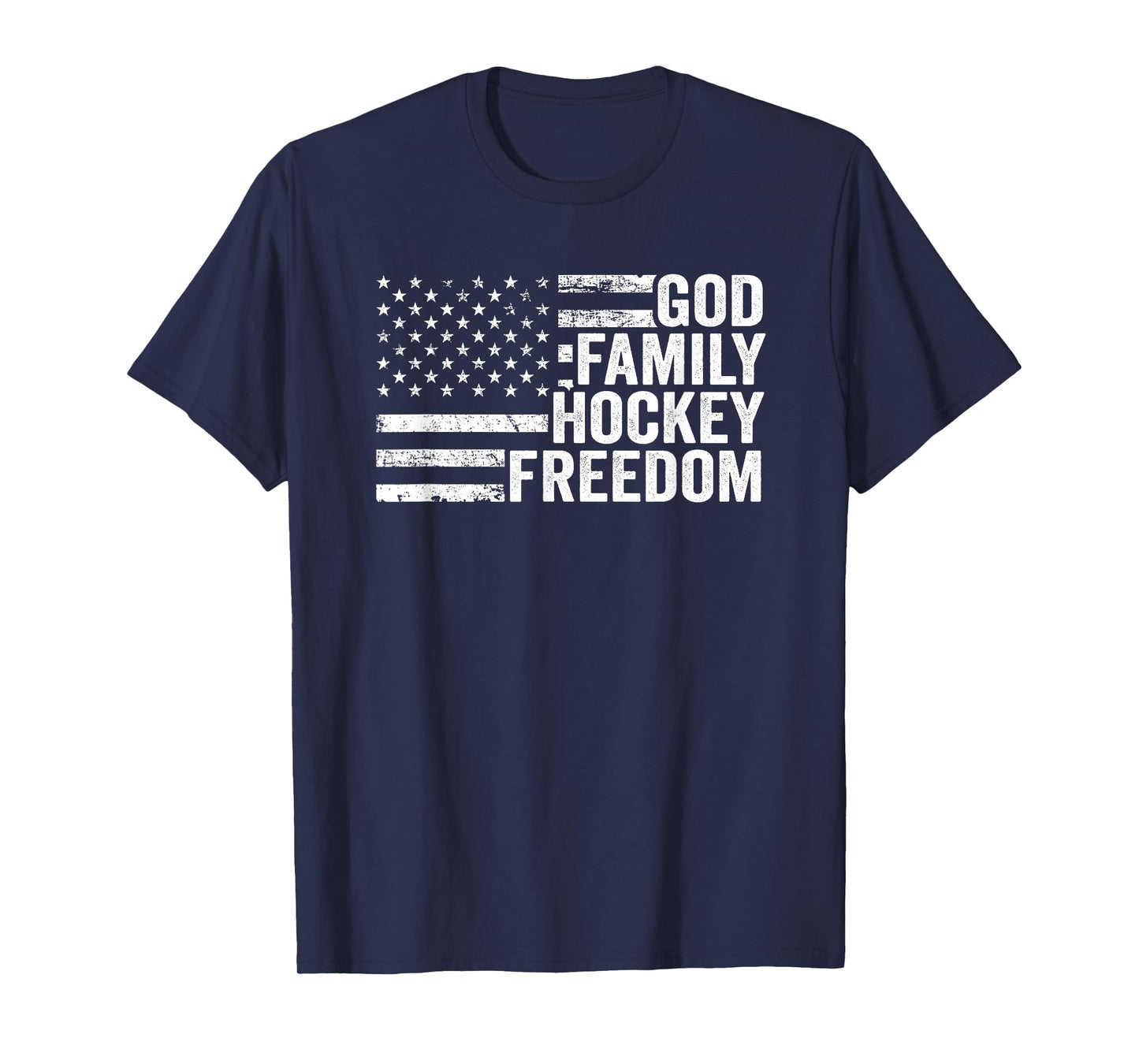 God Family Hockey Freedom - Player Coach American USA Flag T-Shirt