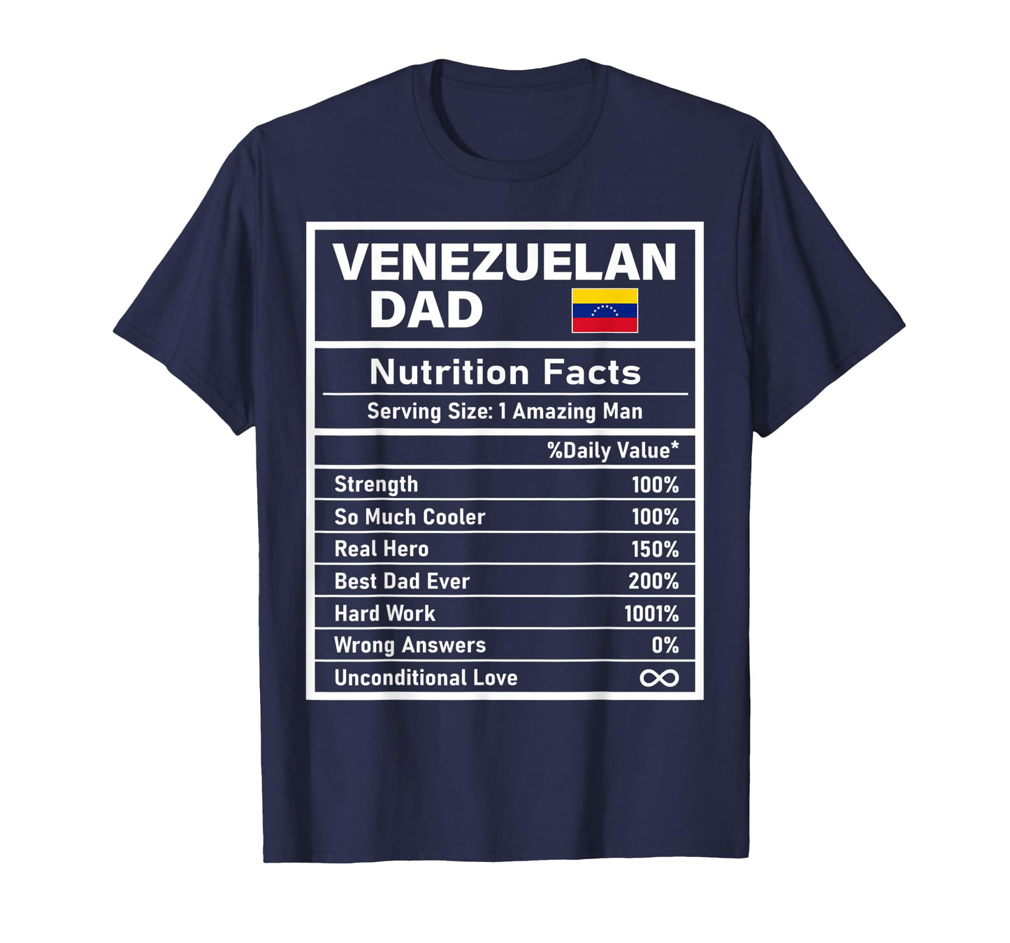 Mens Venezuelan Dad Nutrition Facts Father's Day National Pride T-Shirt