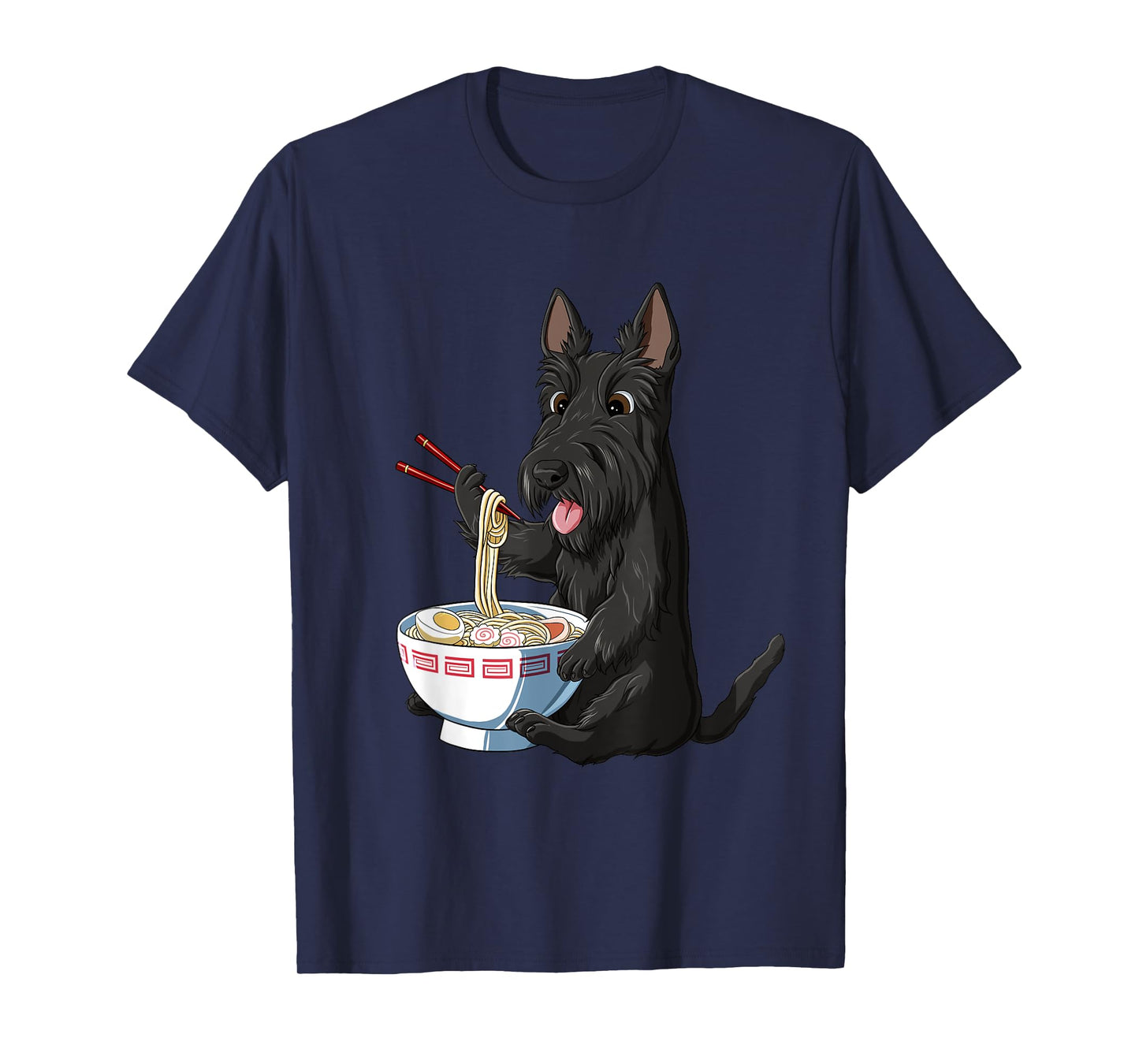 Funny Japanese Anime Dog Scottish Terrier Eating Ramen T-Shirt