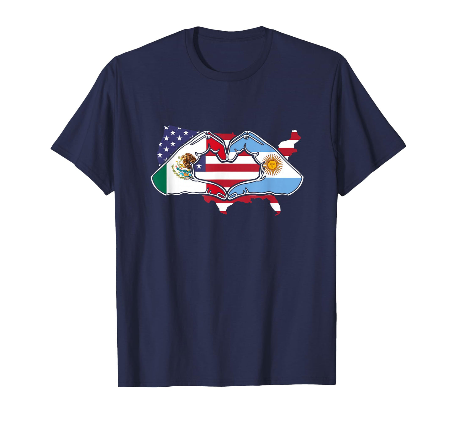 Heart hands Mexico and Argentina. USA flag T-Shirt