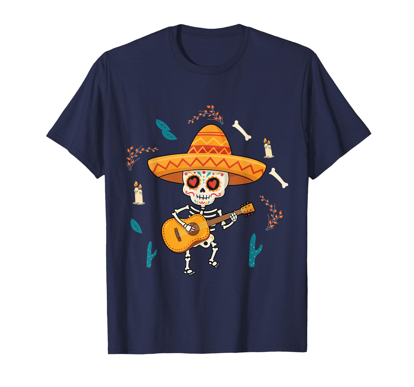 Day Of Dead Celebrate Dia De Los Muertos Guitar Skeleton T-Shirt