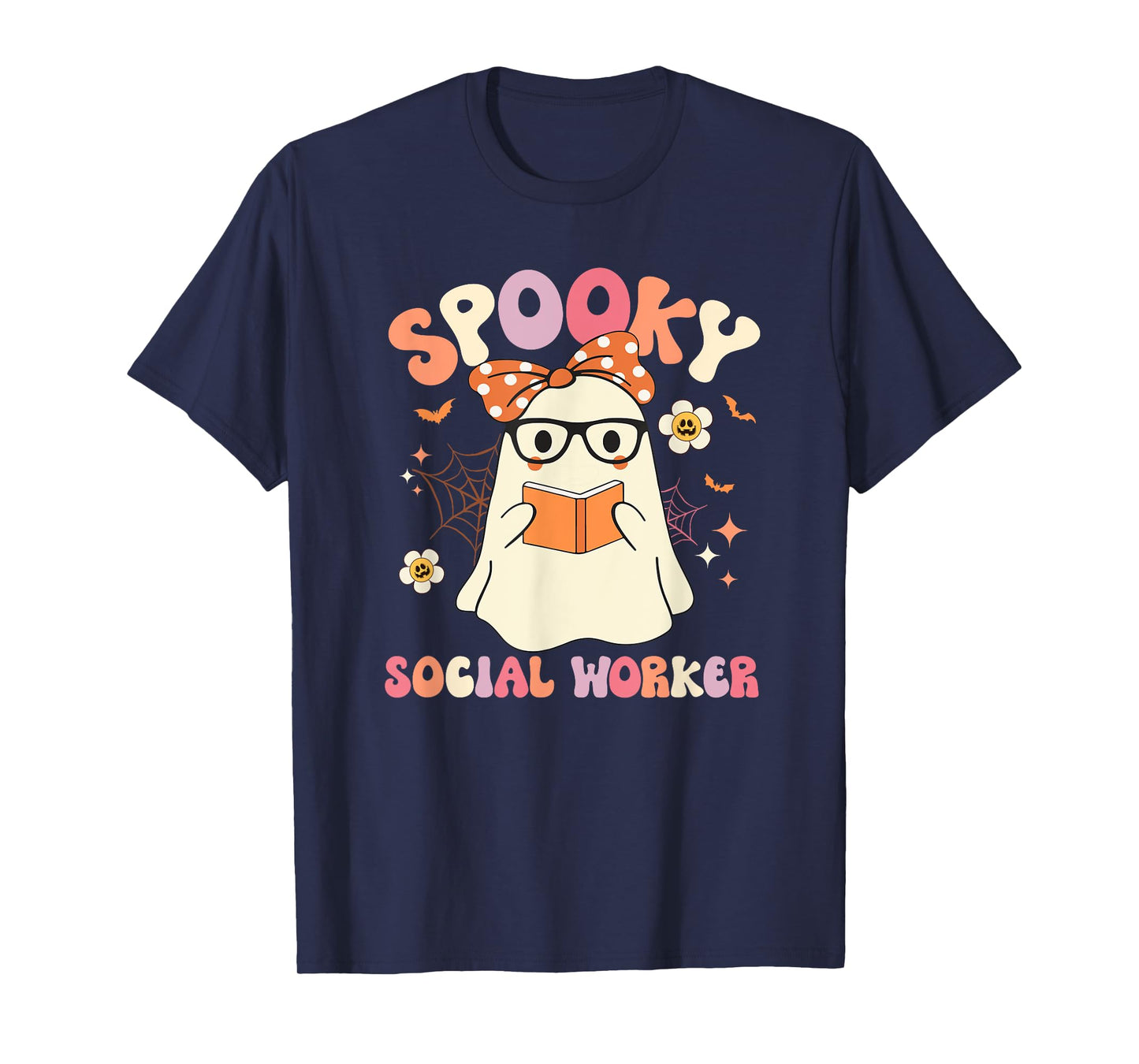 Groovy Spooky Social Worker Ghost Vintage Halloween Costume T-Shirt