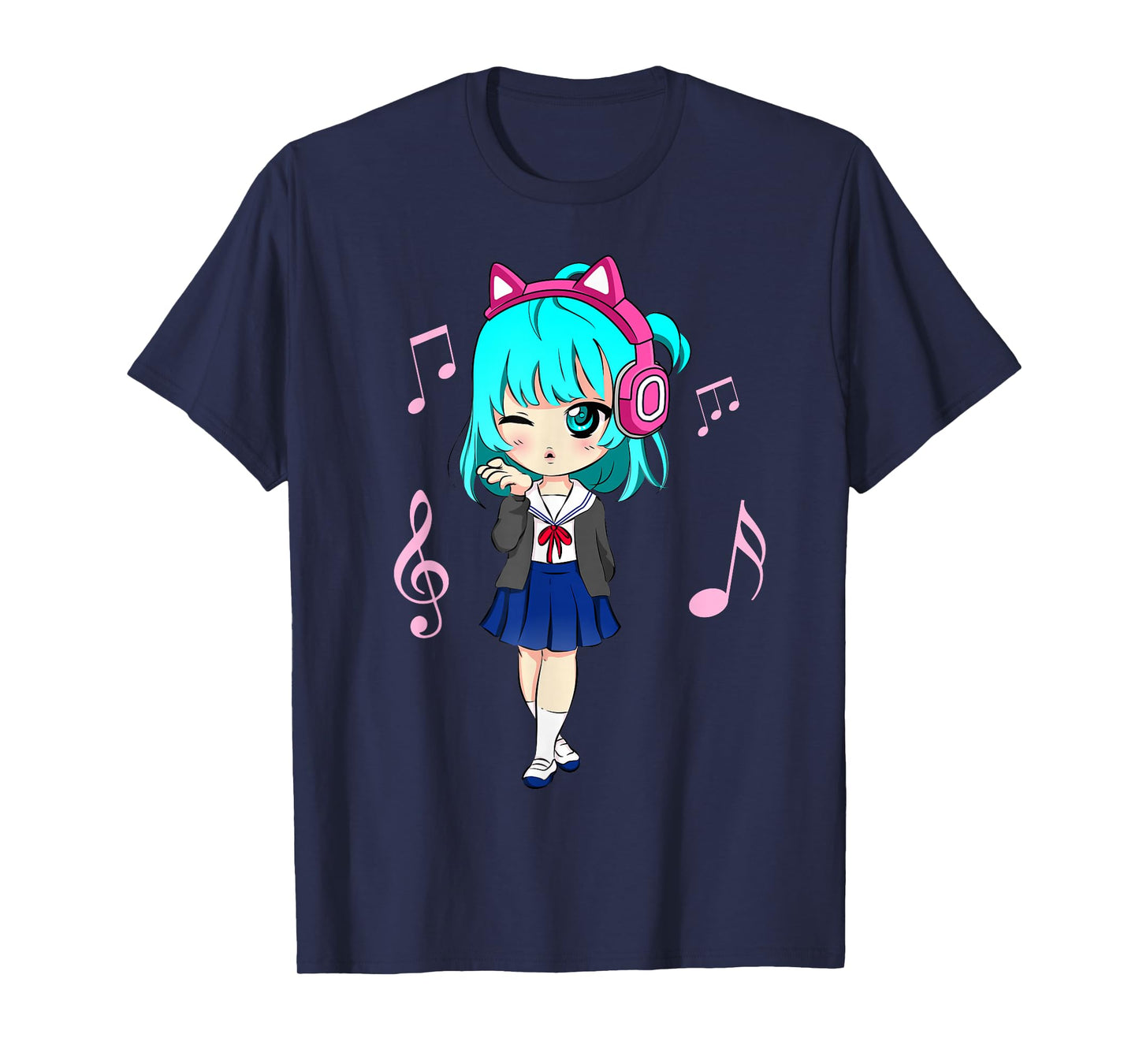 Funny Anime and Music Girl for Teen Chibi Graphic Anime Girl T-Shirt Small