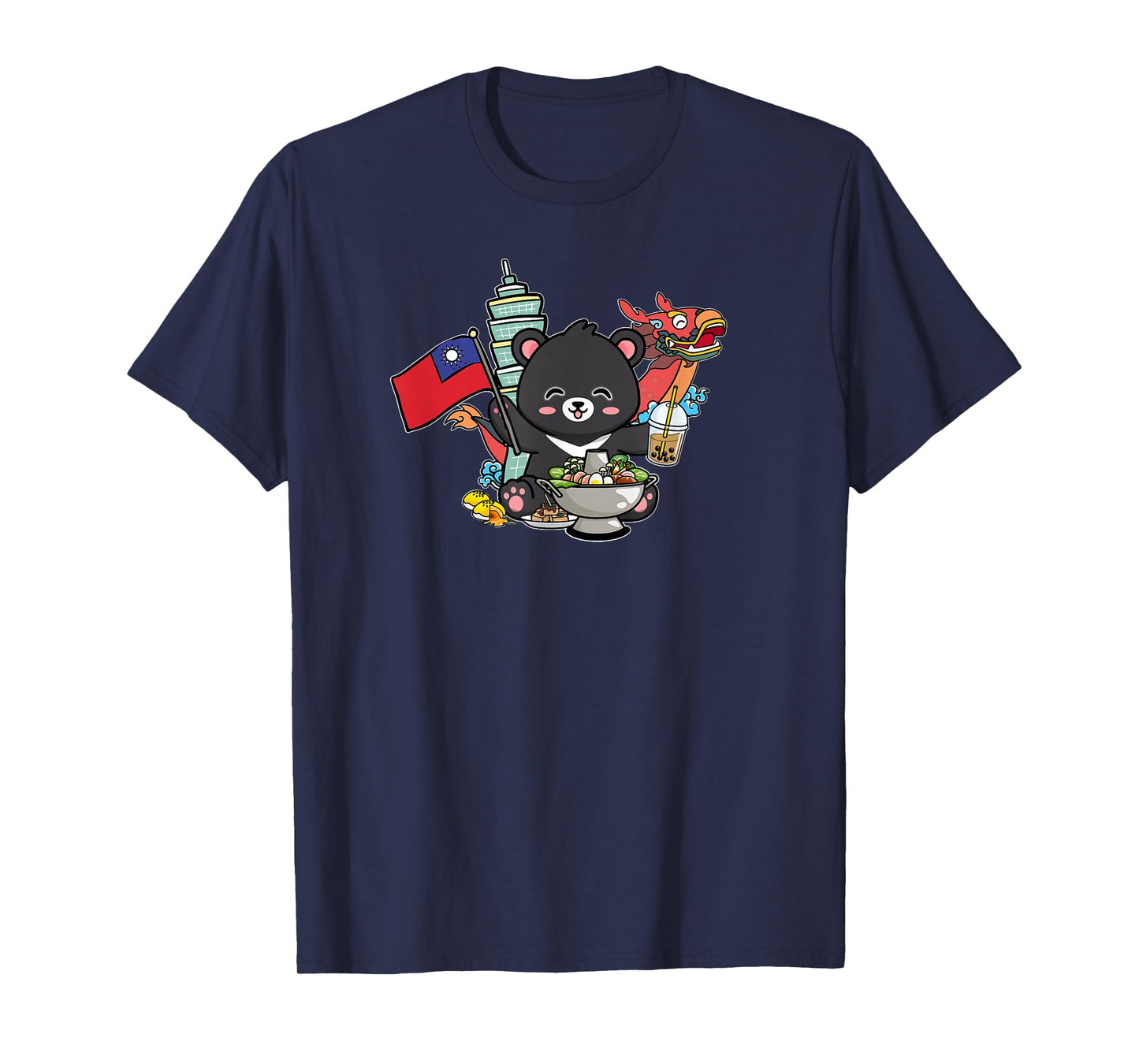 Kawaii Hot Pot Boba Bear Taiwan Flag Travel T-Shirt