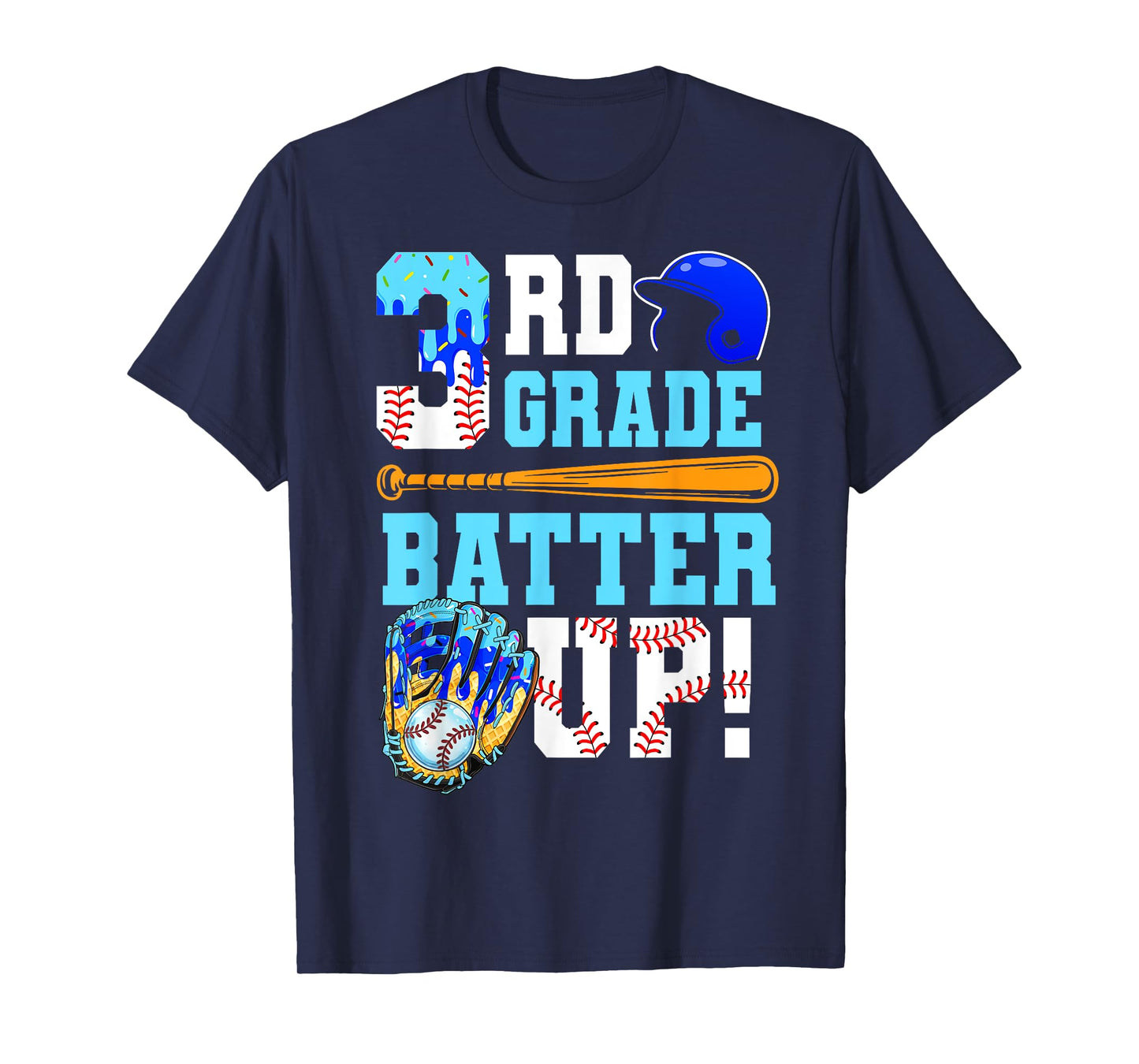 3rd Grade Back To School Baseball Drip Ice Cream Batter Up T-Shirt