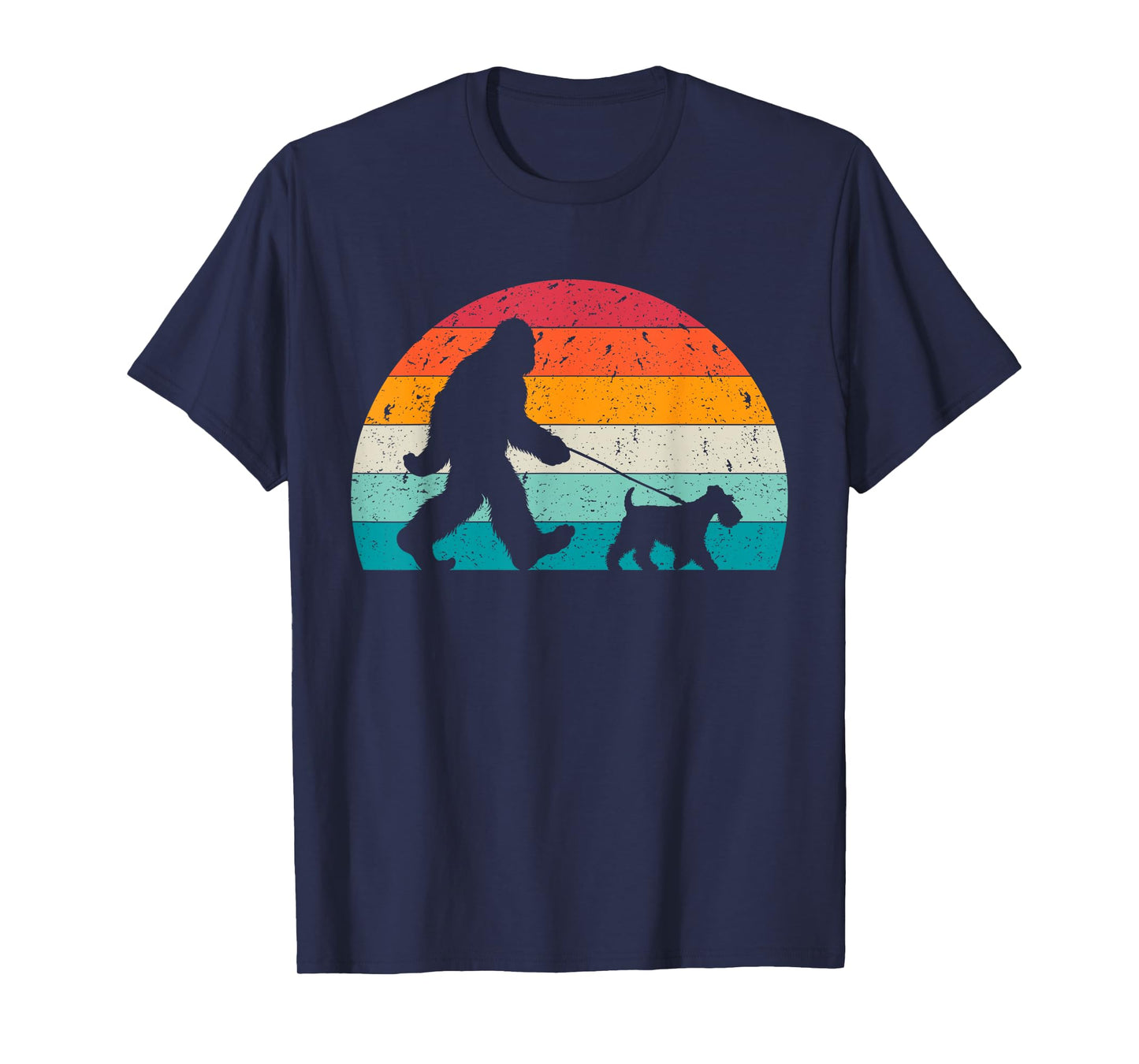 Bigfoot Walking a Dog Funny Welsh Terrier Lovers Dog Dad T-Shirt