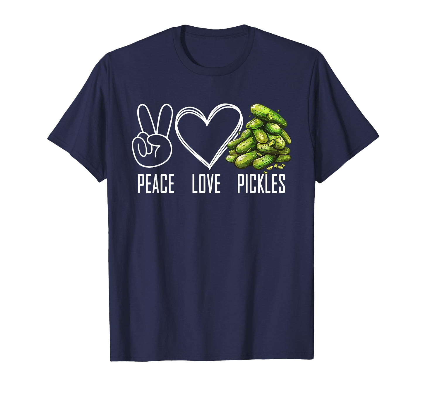 Peace Love Pickles Retro Pickles Lover Cucumber Funny Vegan T-Shirt