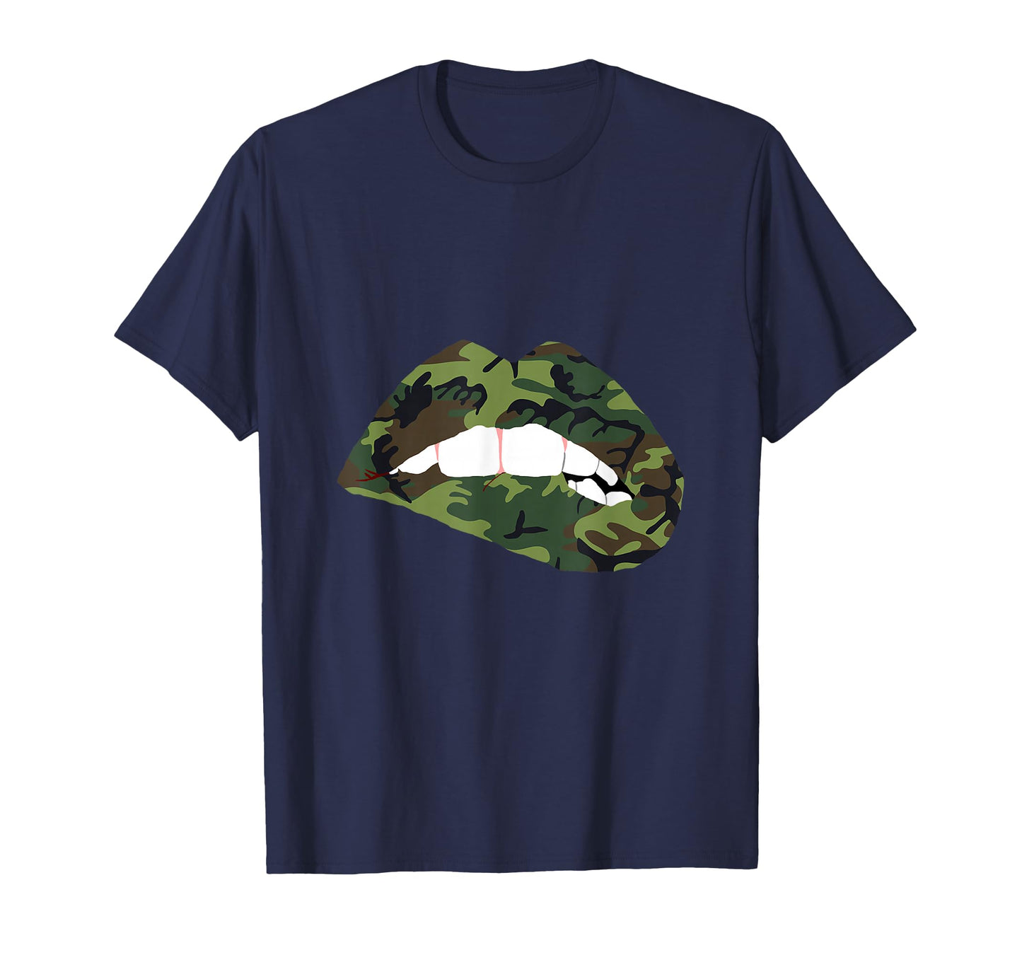 Camouflage Lips Mouth Military Kiss Me Biting Camo Kissing T-Shirt Small