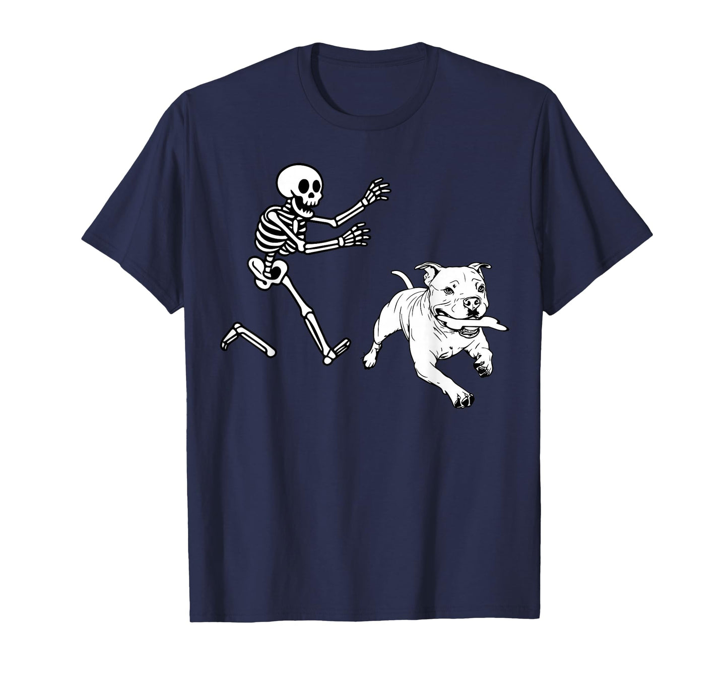 Funny American Bulldog Running Skeleton Halloween T-Shirt