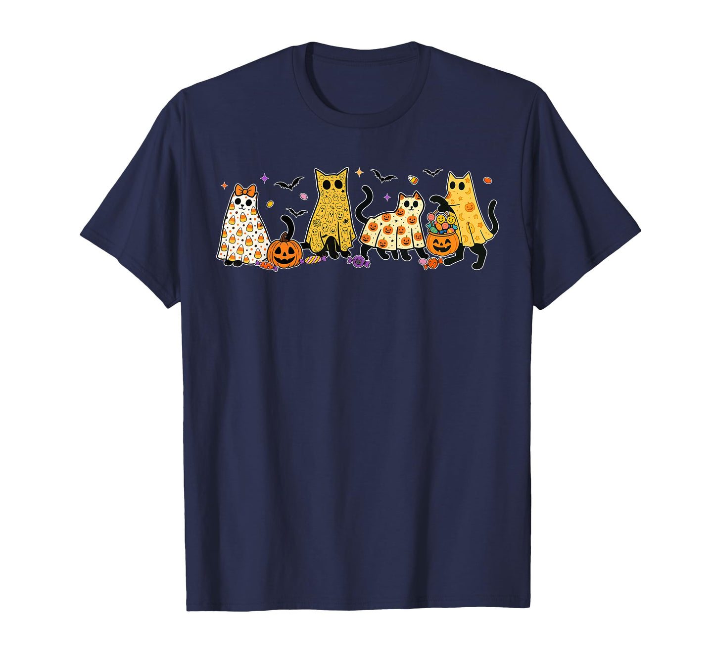 Retro Floral Boo Ghost Pumpkin Bow Halloween Women Kids T-Shirt