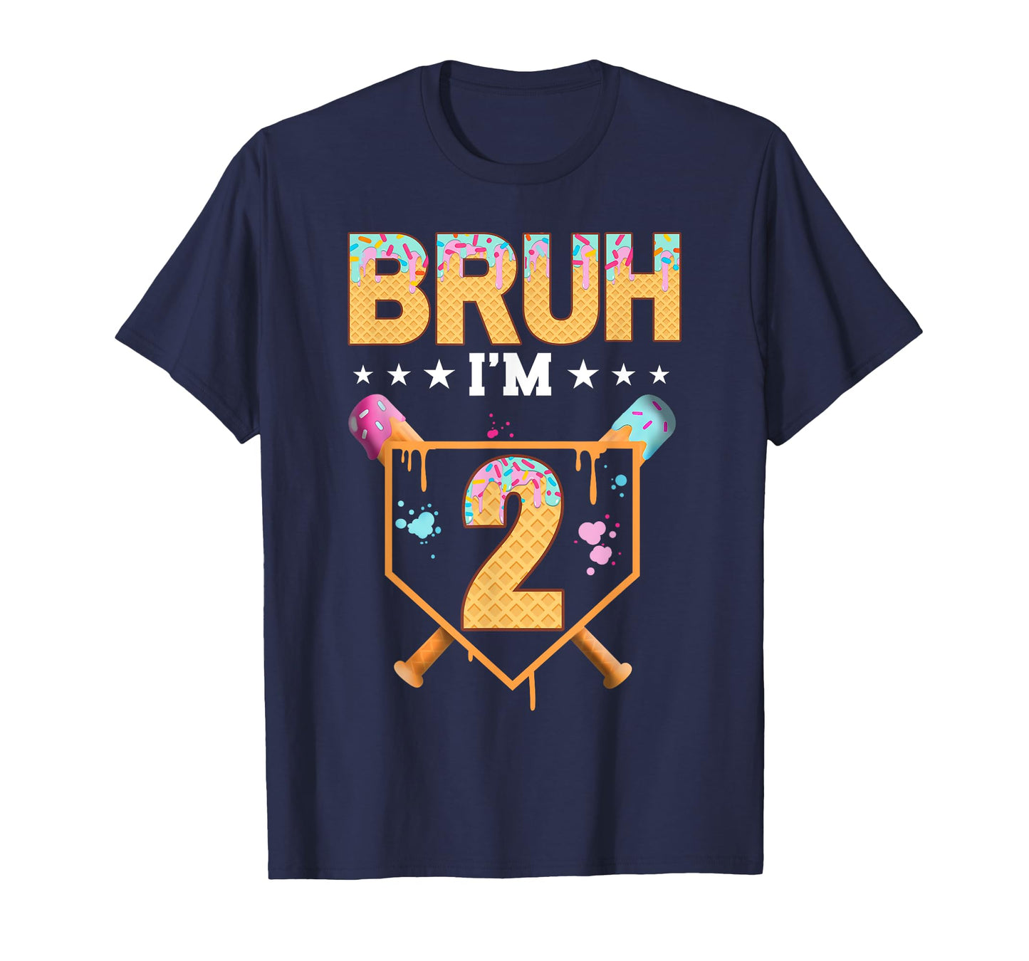 Bruh 2nd Birthday Boy Baseball Ice Cream Drip 2 Year Old Boy T-Shirt