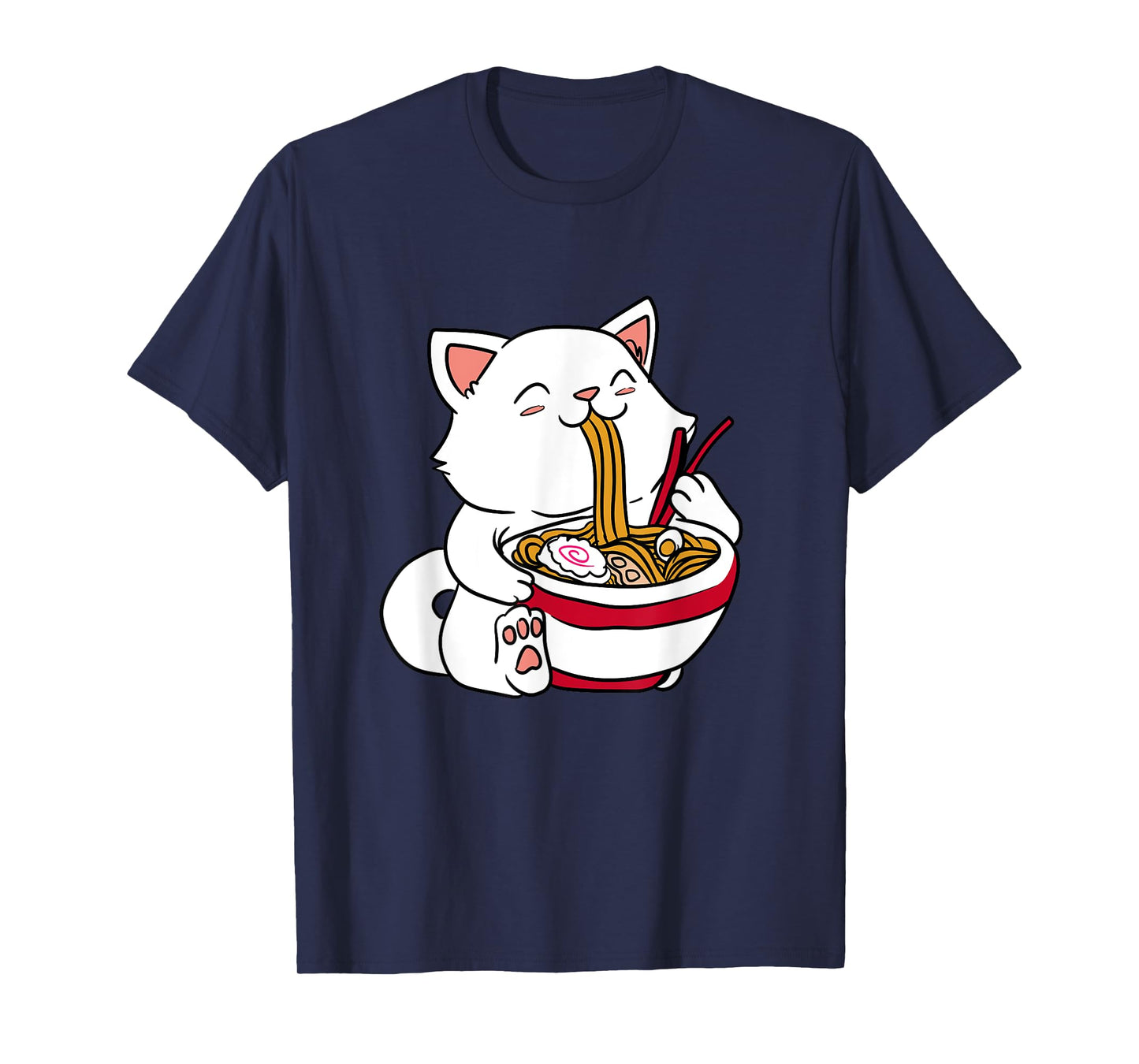 Brand Kawaii Cat Eating Ramen Noodles Japanese Food Anime T-Shirt