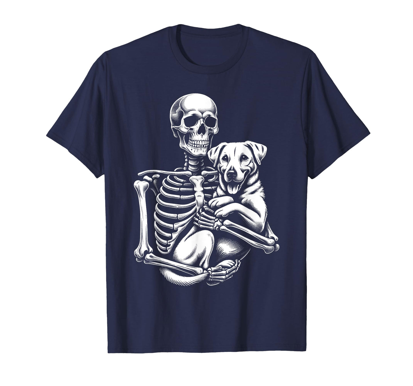 Skeleton Holding A Dog Funny Lazy Halloween Costume Skull T-Shirt
