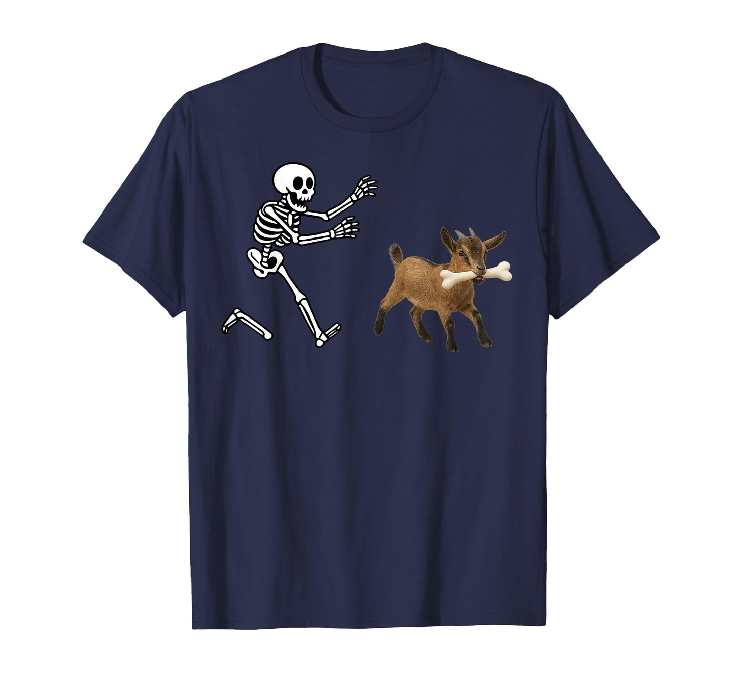 Funny Goat Running Skeleton Halloween T-Shirt