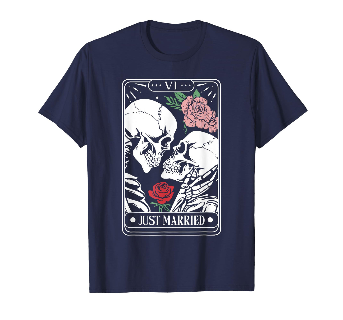 Just Married Tarot Card Halloween Skeleton Couple Matching T-Shirt