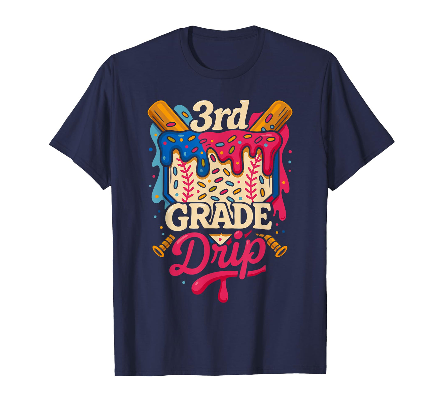Kids 3rd Grade Ice Cream Drip Baseball Back to School T-Shirt