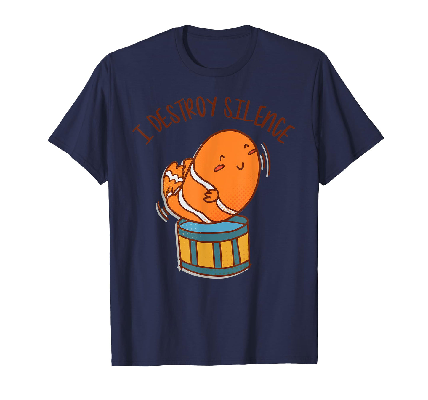 I Destroy Silence Rockstar Fish Playing Drums Musical Sea T-Shirt