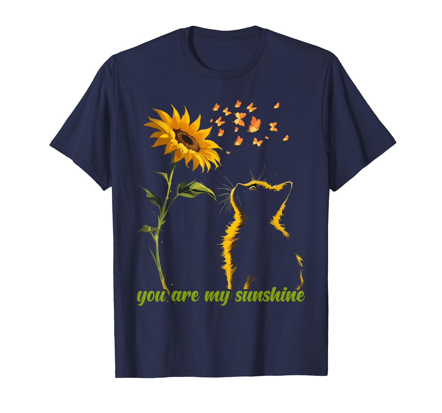 Sitting Yellow Kitten Sunflower Fragrance Butterfly T-Shirt