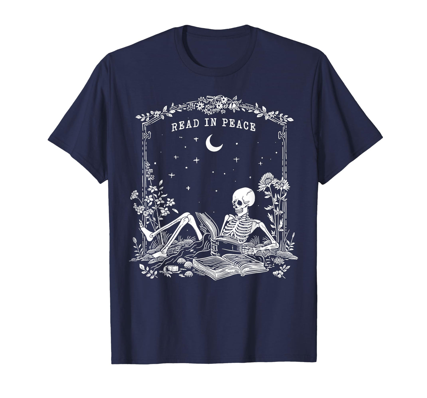Read in Peace, Skeleton reading Book Halloween bookish T-Shirt