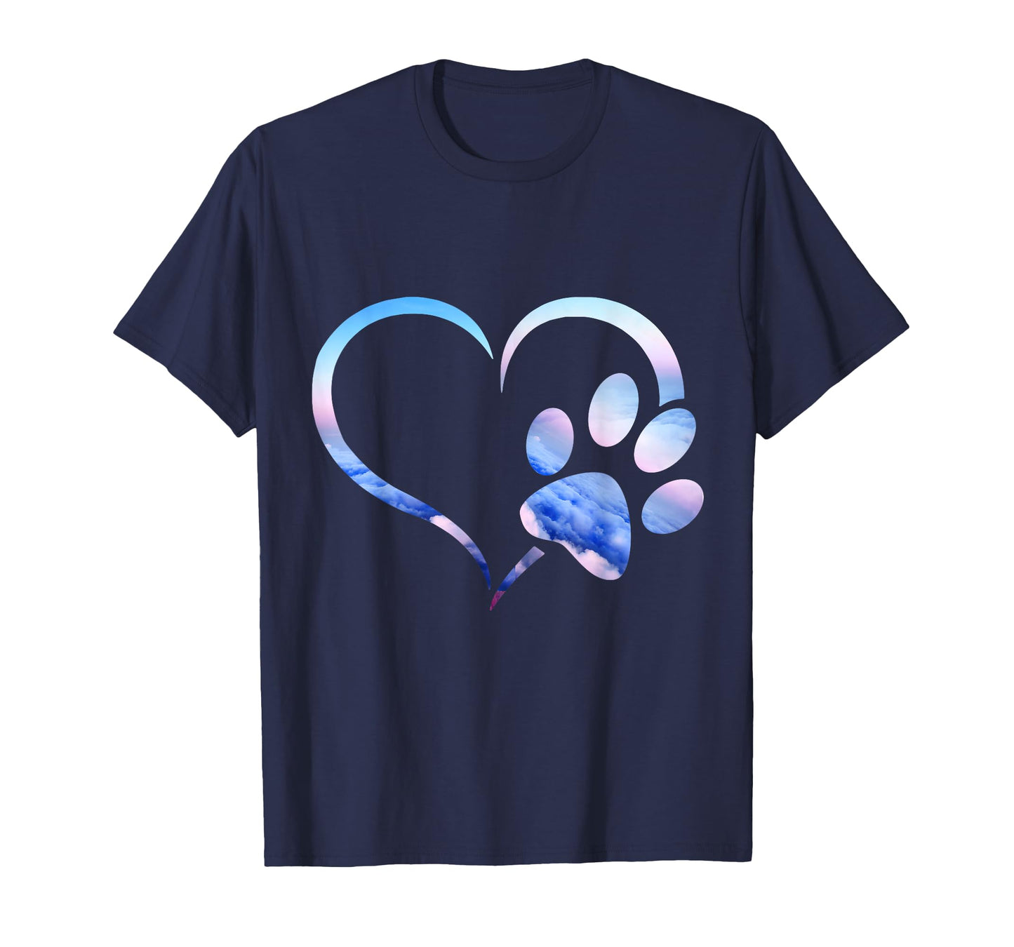 Blue pink Ombre Dog Paw Print heart For Dogs Lover T-Shirt for Men Women Girls Kids