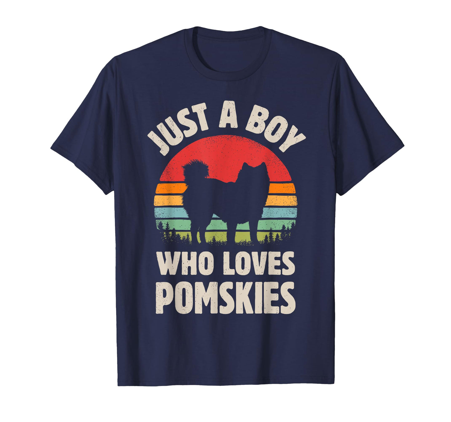 Pomsky Just A Boy Who Loves Pomskies Retro Vintage Sunset T-Shirt