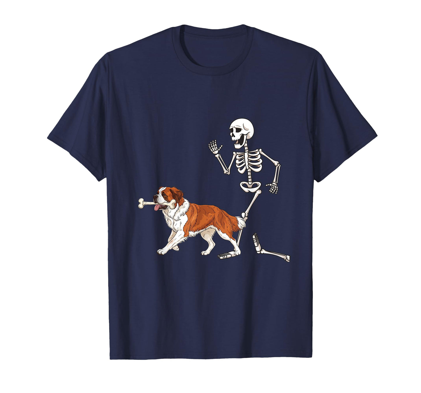 Funny Halloween Saint Bernard and Skeleton T-Shirt
