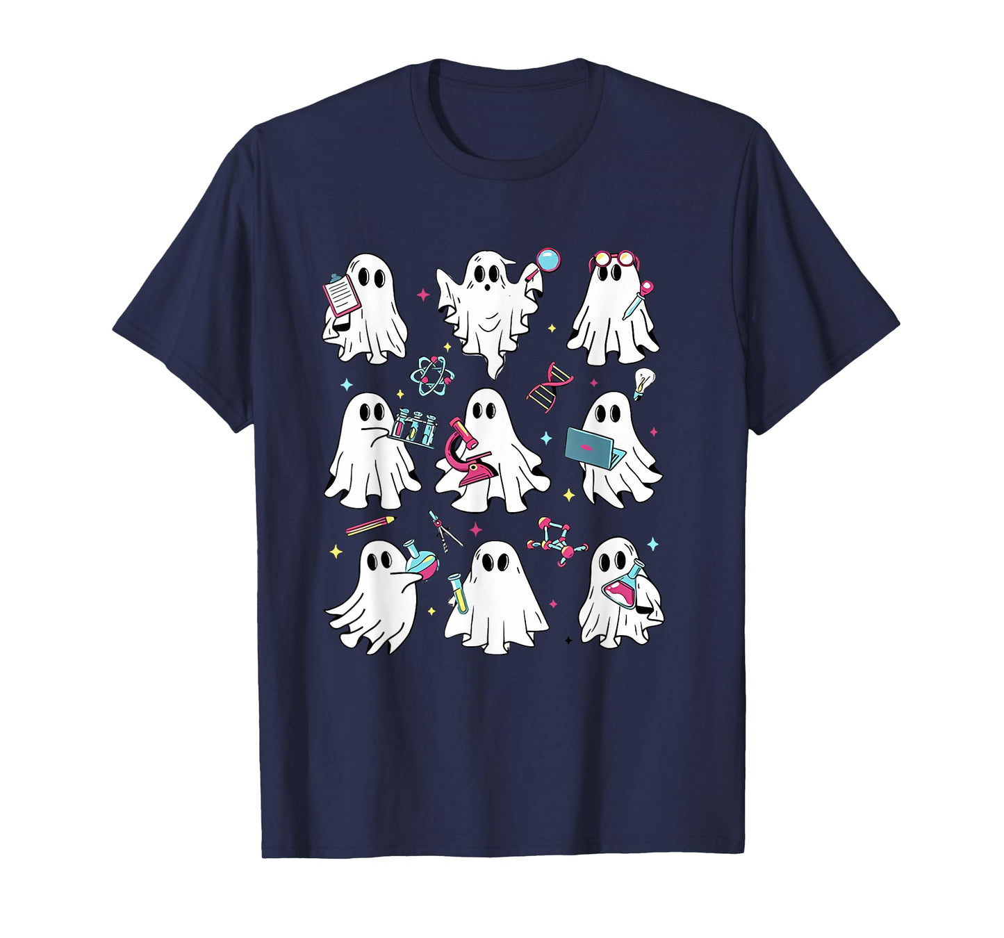 Retro Halloween Science Teacher Ghost Laboratory Teacher T-Shirt