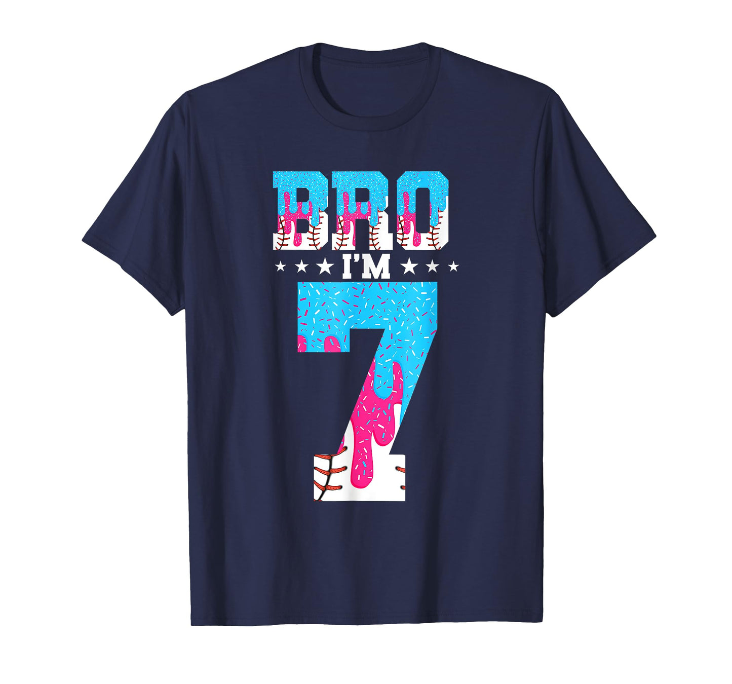 Bro 7th Birthday Boy Baseball Ice Cream Drip 7 Year Old Boy T-Shirt