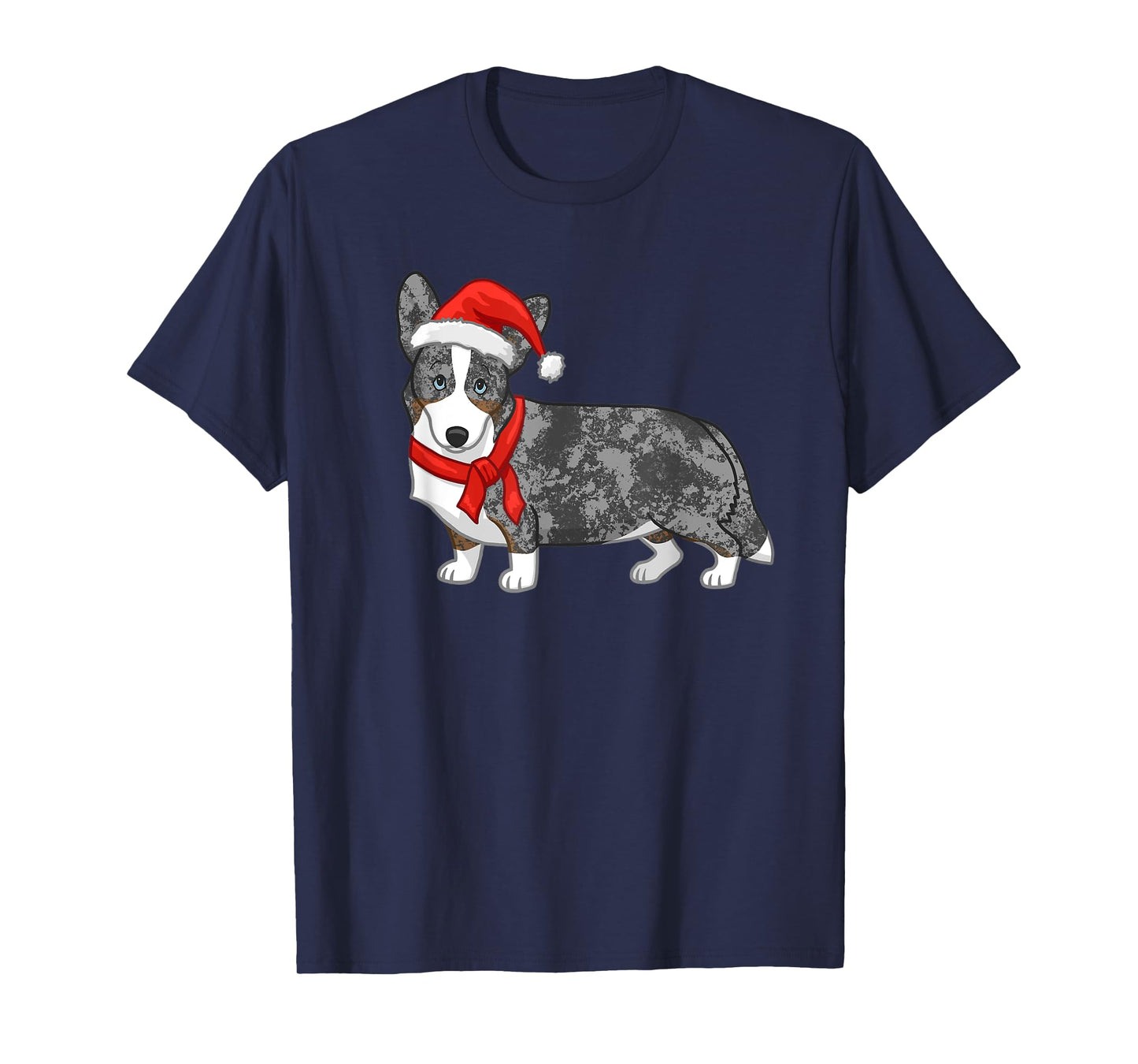 Cute Blue Merle Cardigan Corgi Christmas Santa Hat T-Shirt