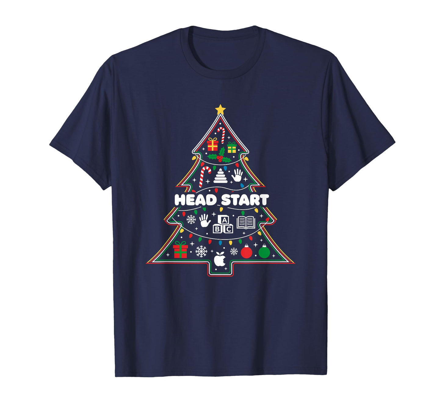 Funny Head Start Christmas Tree Lights Womens Mens Kids T-Shirt
