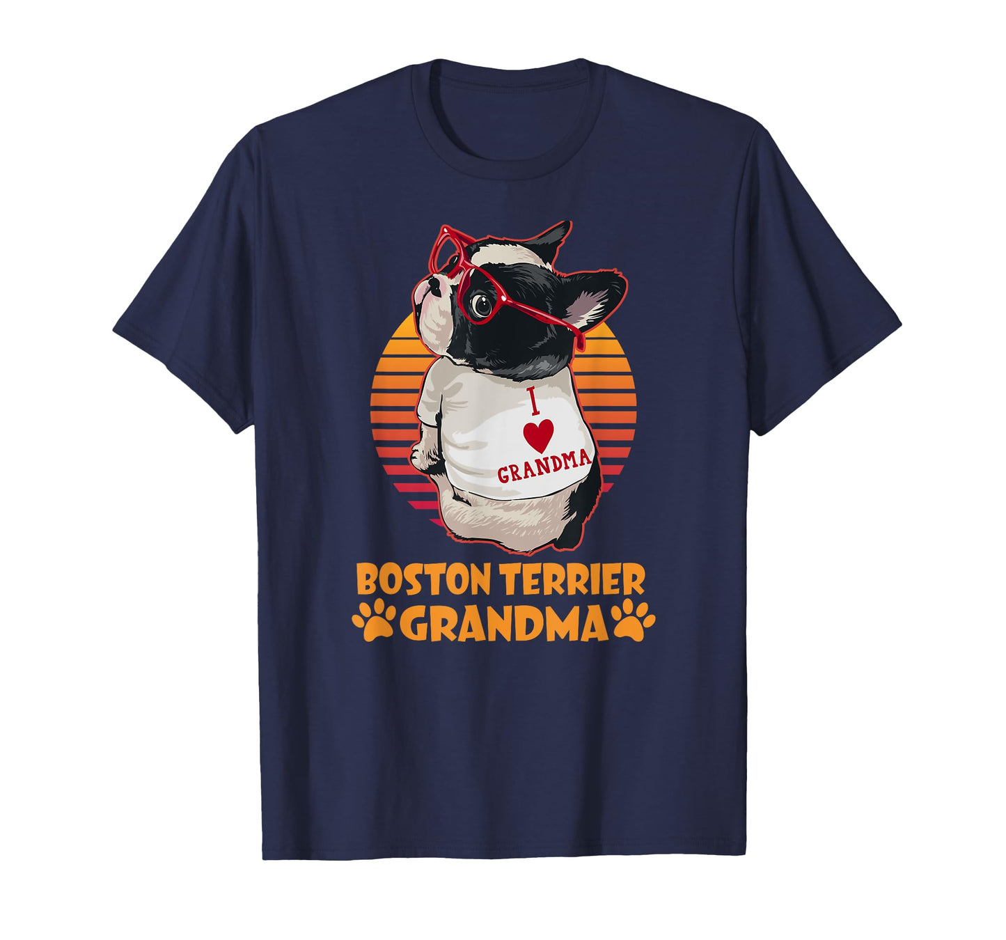 Vintage Boston Terrier Grandma Wear Sunglasses Dog Lover Men Women Girls Kids T-Shirt