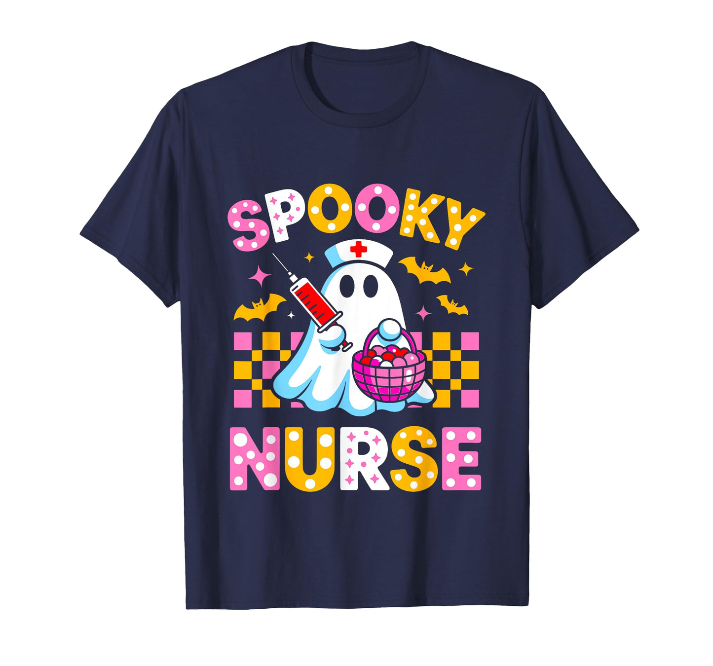 Spooky Ghost Nurse Cute Halloween Pumpkin Candy Costume T-Shirt
