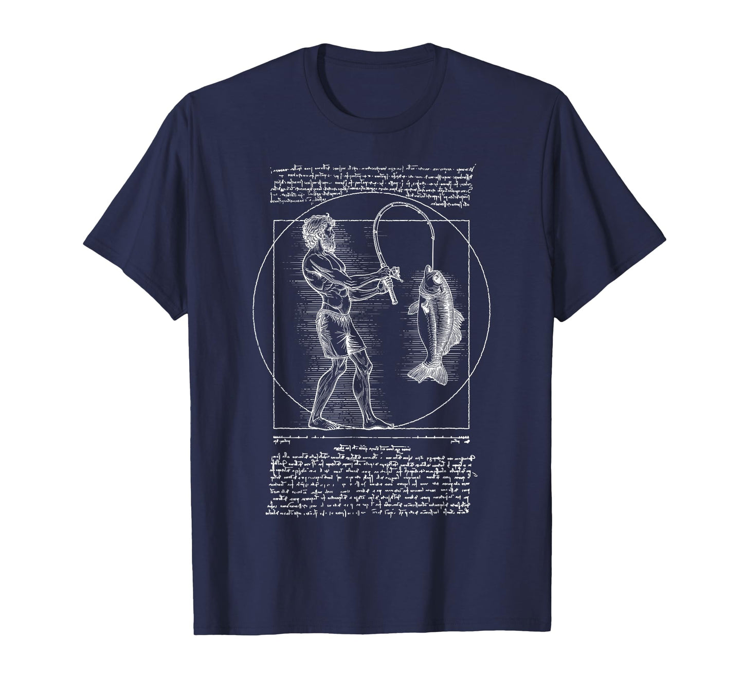 Funny Fishing Vitruvian Man Leonardo Da Vinci Fisherman T-Shirt