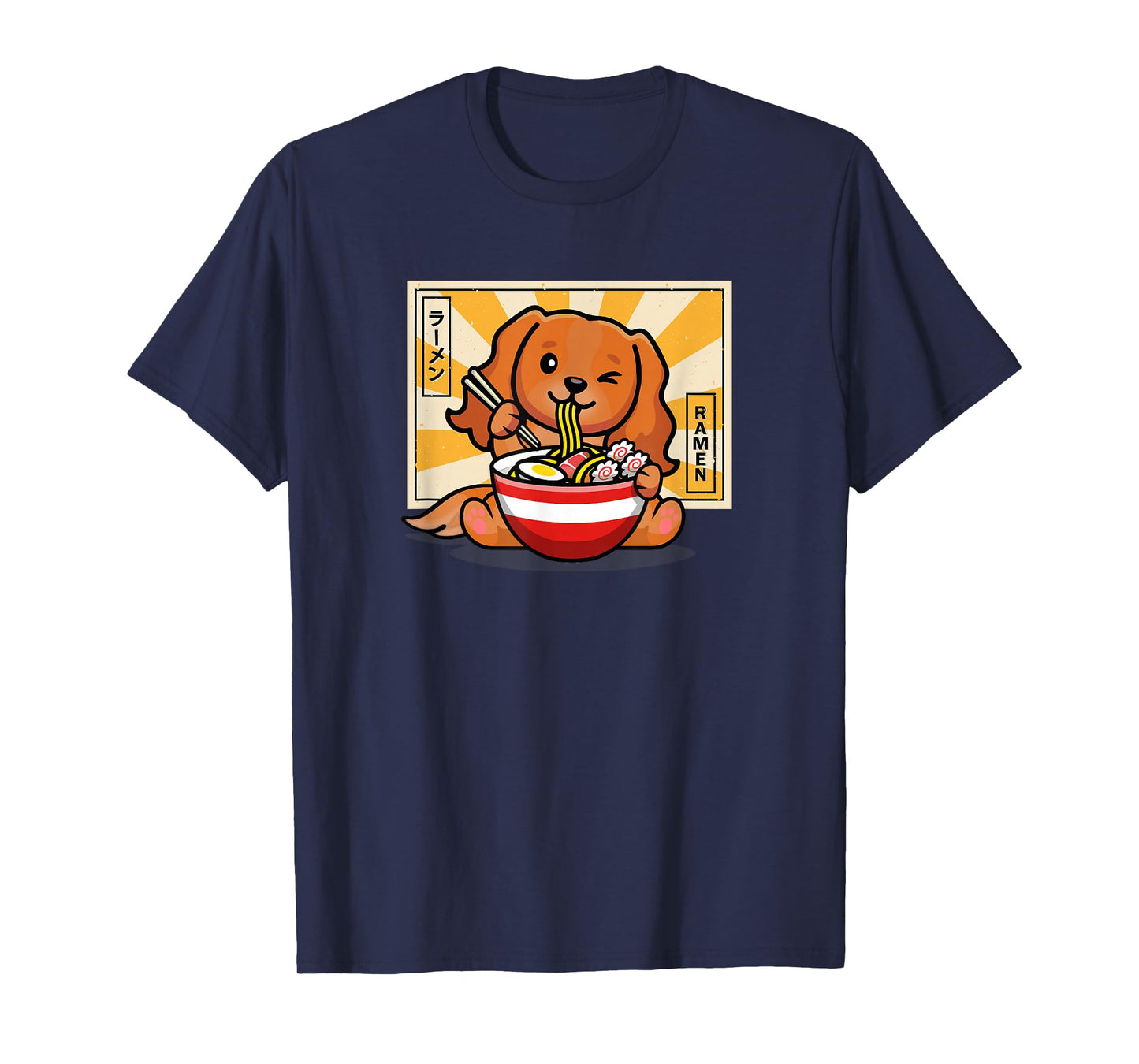 Funny Kawaii Ramen Kids Ruby Cavalier Spaniel Dog Lover T-Shirt