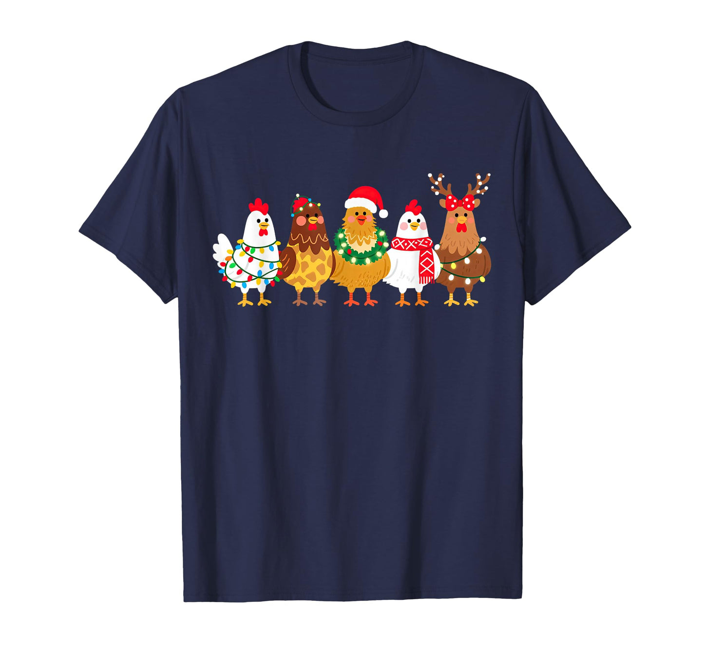 Chicken Christmas Lights Farm-Girl Animal Lover Rooster Hen T-Shirt