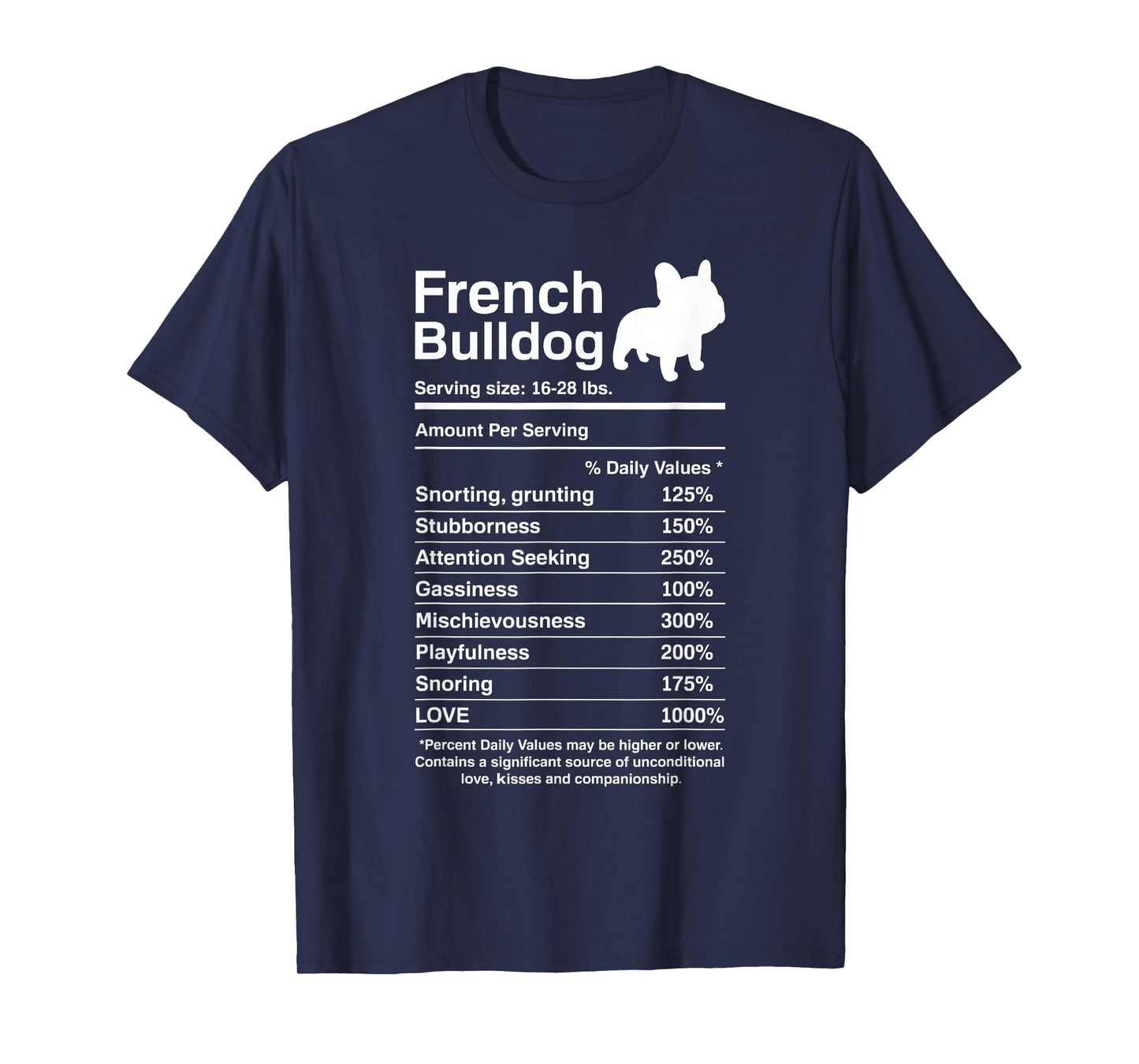 French Bulldog Facts Nutrition Funny Frenchie Lover T-Shirt Small
