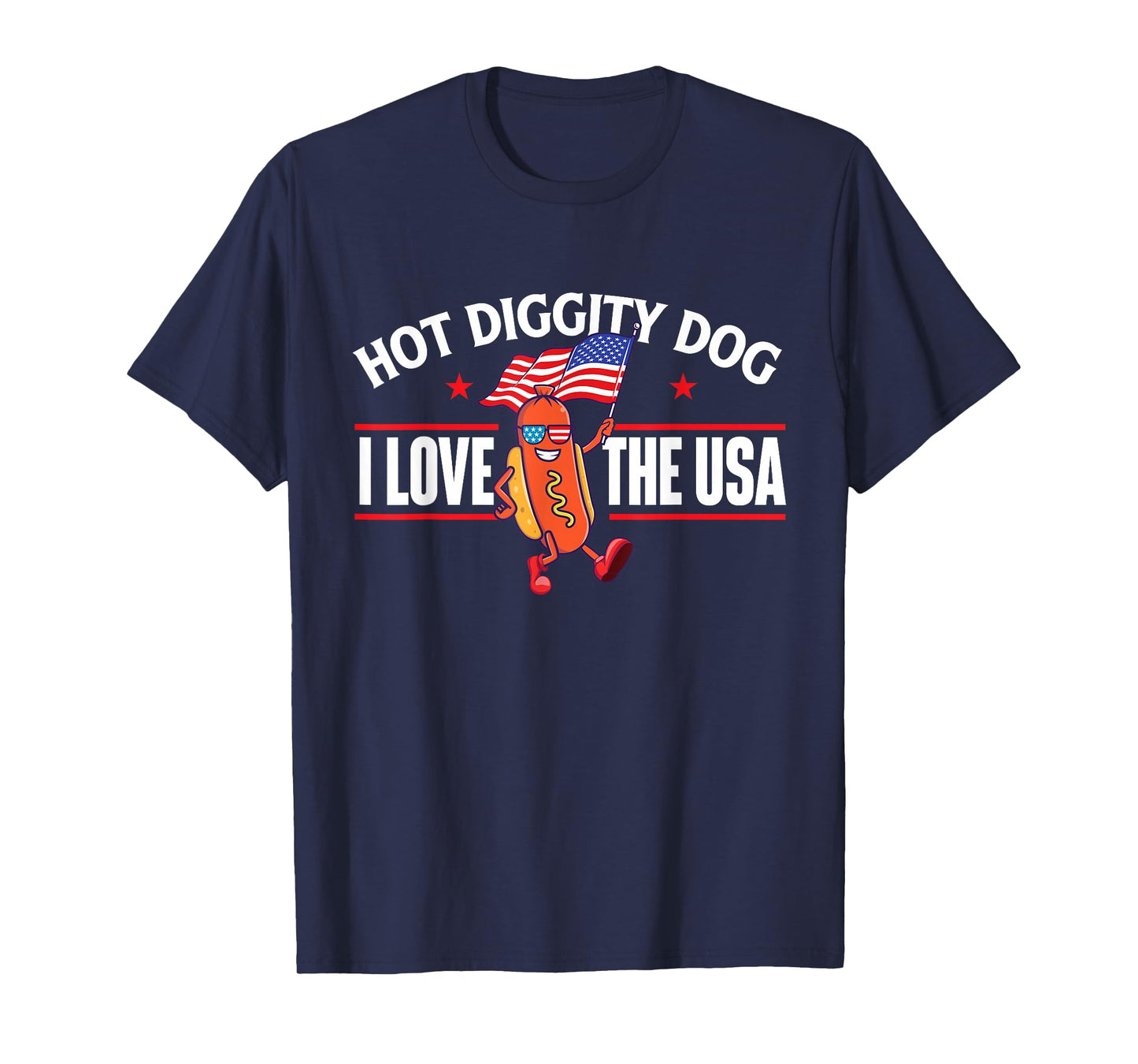 Hot Diggity Dog - USA American Flag 4th of July Fourth T-Shirt Small
