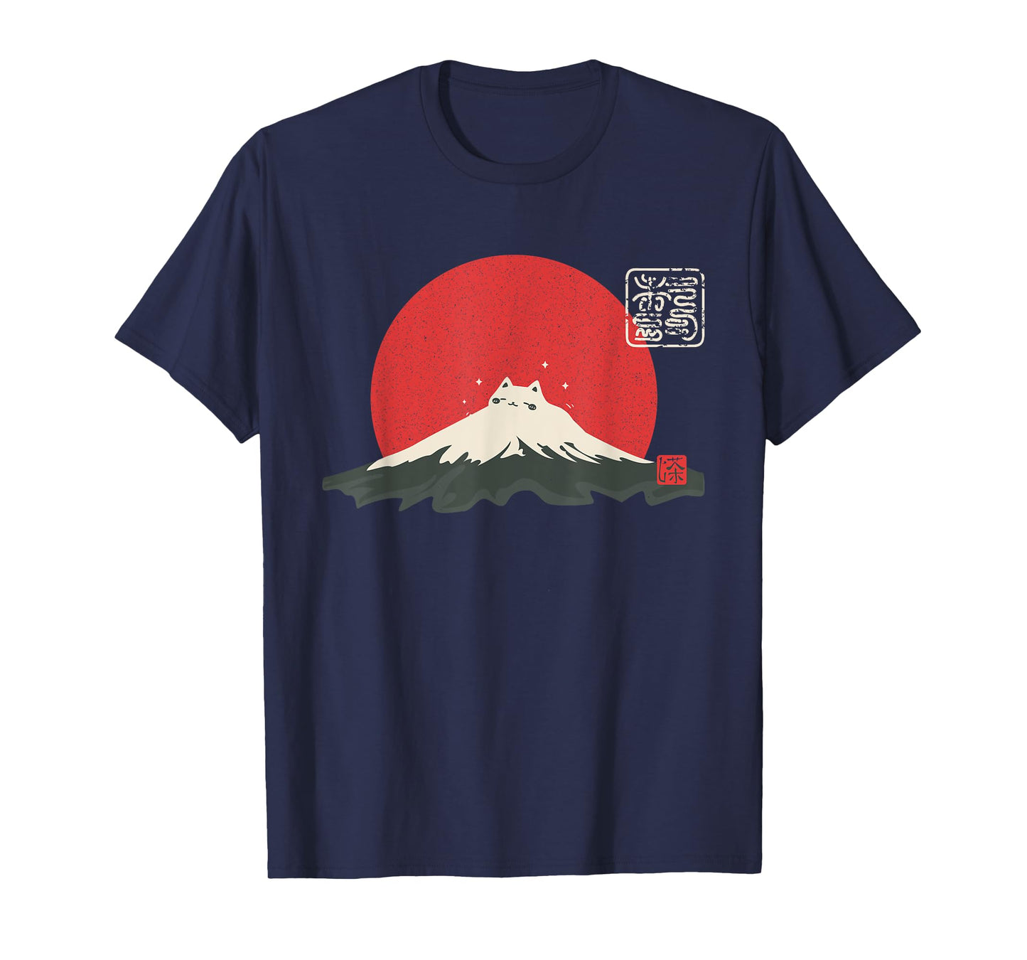 Vintage Japanese Cat Kawaii Anime Mountain Fuji T-Shirt