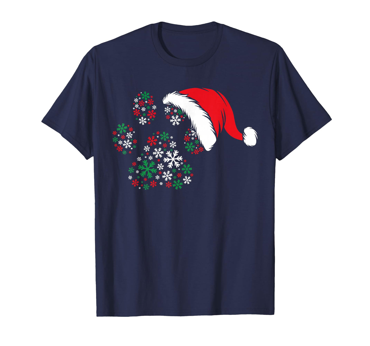 Snowflake Dog Paws Print Santa Hat Christmas Animal Lover T-Shirt