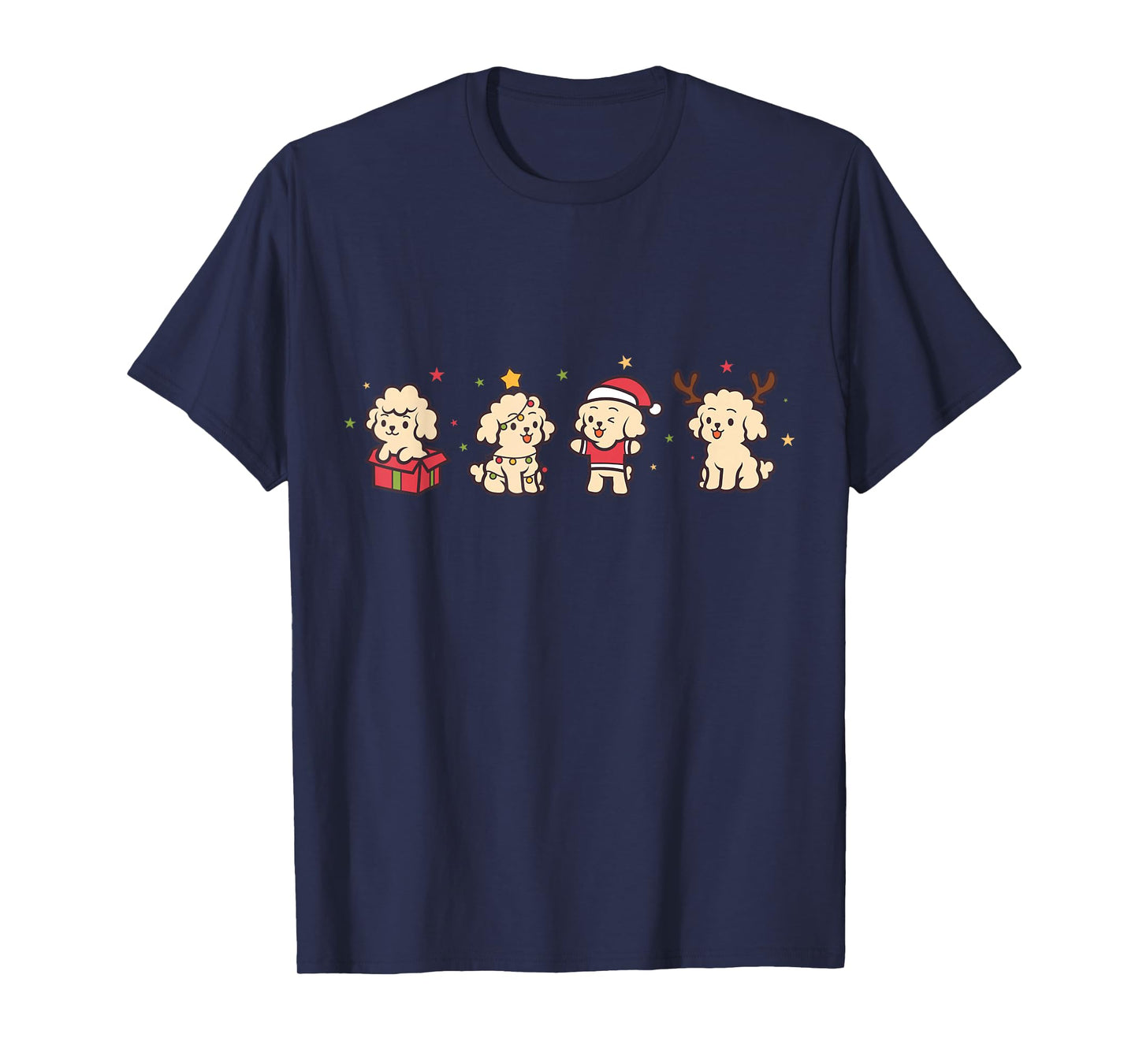 Poodle Christmas Four Cute Dog Santa Lights Xmas T-Shirt