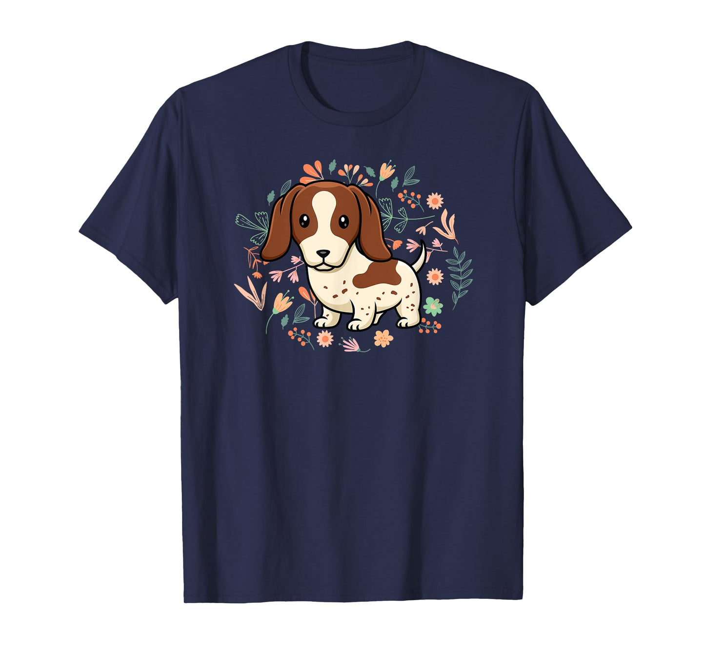 Floral Piebald Dachshund Lover Doxie Mom Dog Mama Lover Men Women Kids T-Shirt