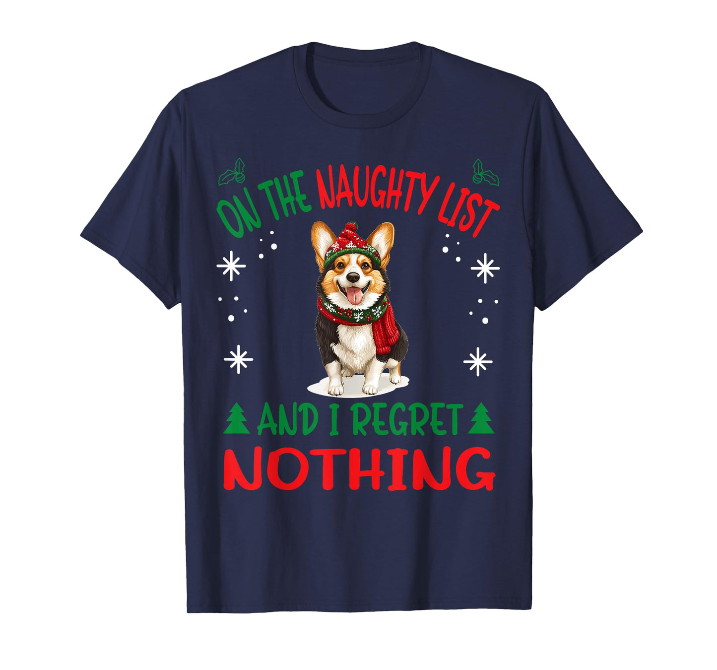 Cute Cardigan Welsh Corgi Dog Christmas On The Naughty List T-Shirt for Men Women