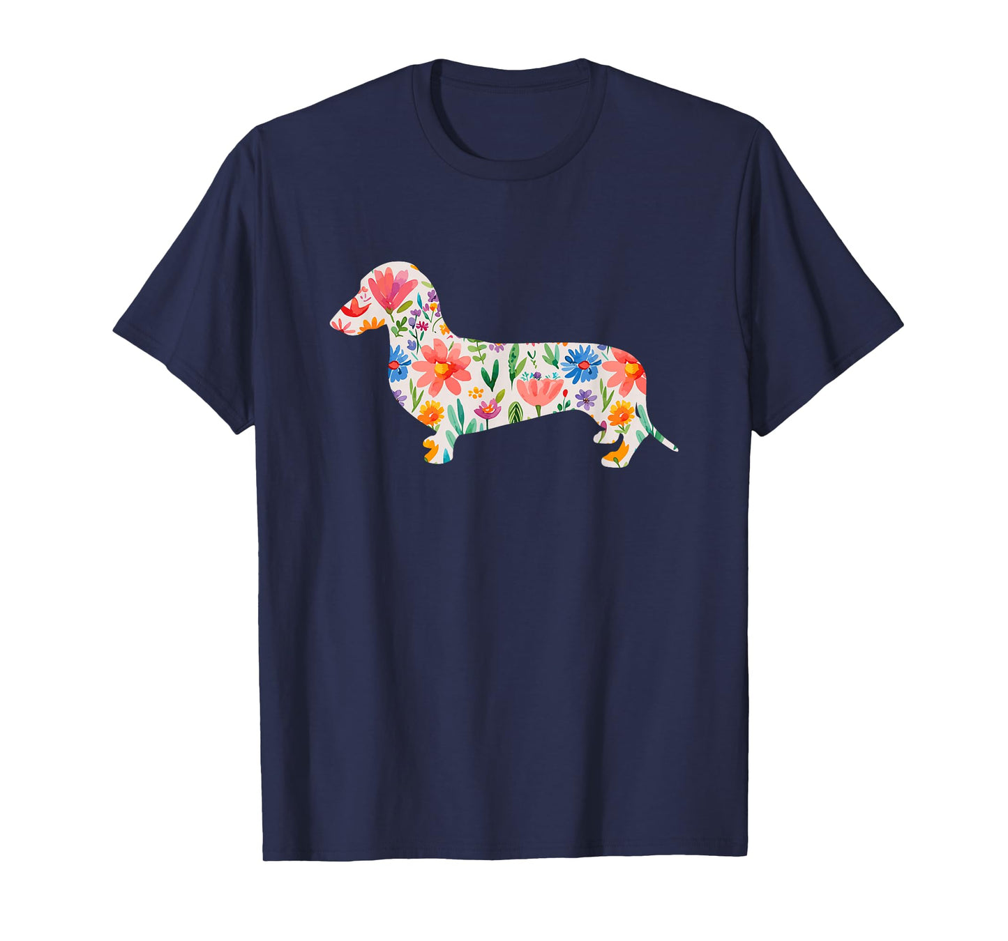 Smooth Dachshund watercolor flowers design T-Shirt